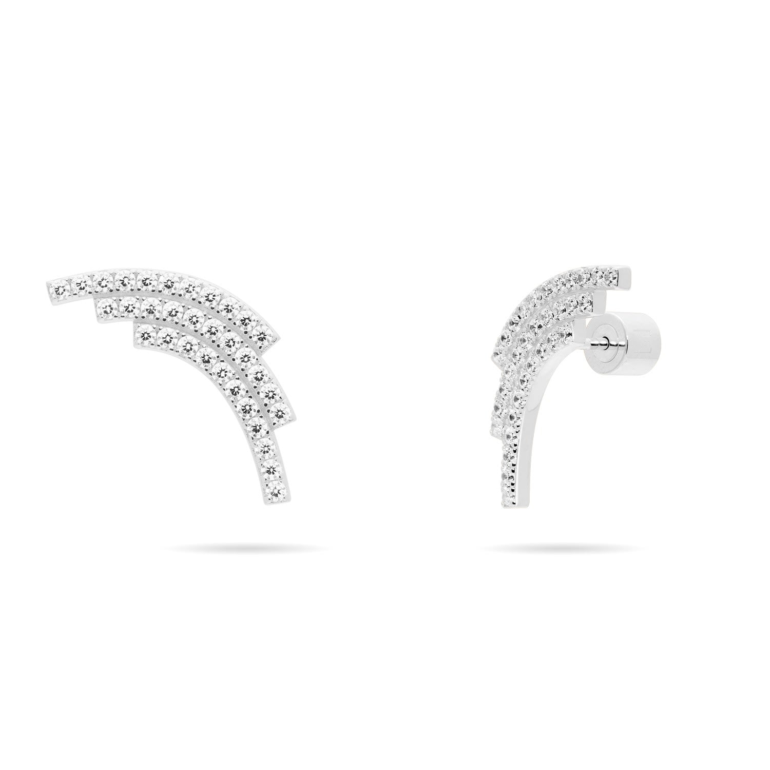 Sequenced Triple Arc Earrings With Pave Cz - Silver