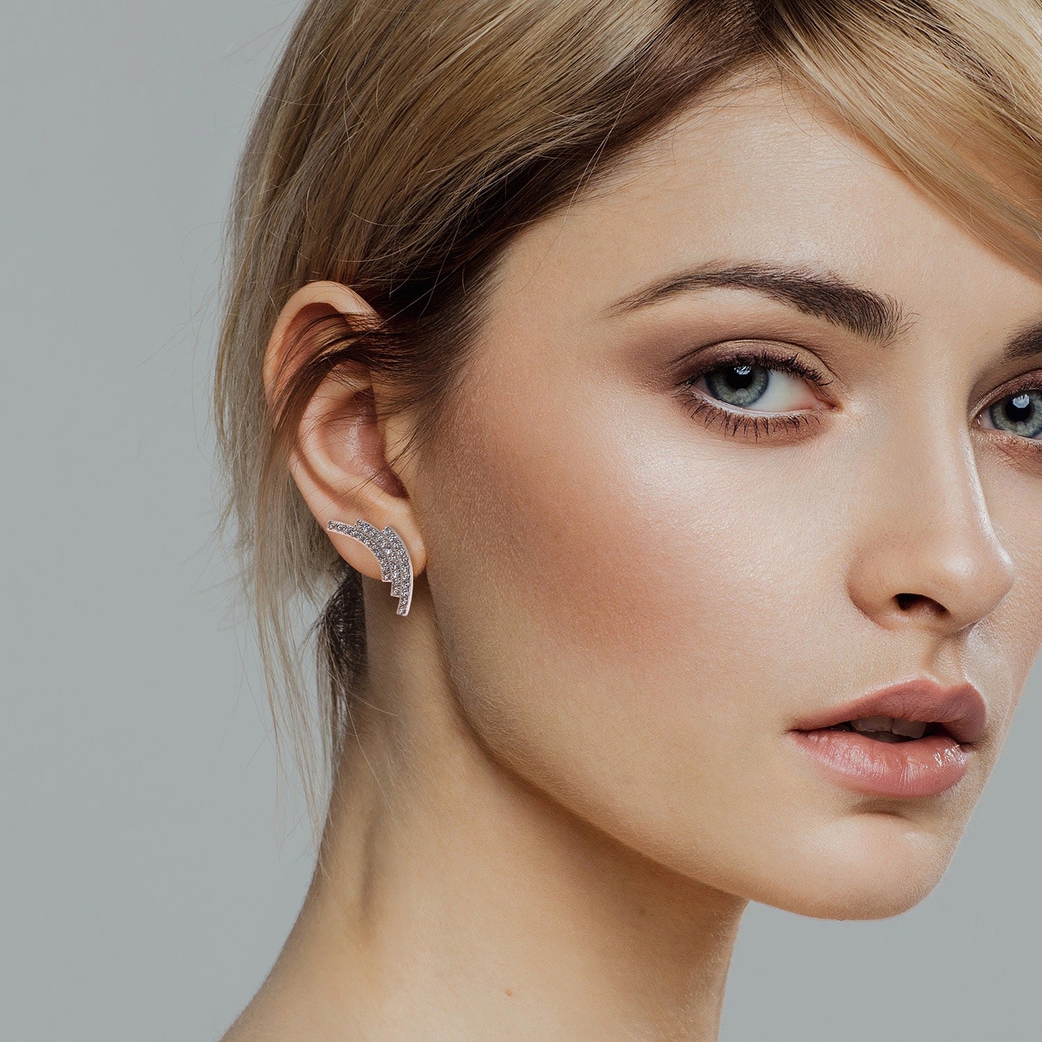 Sequenced Triple Arc Earrings With Pave Cz - Silver