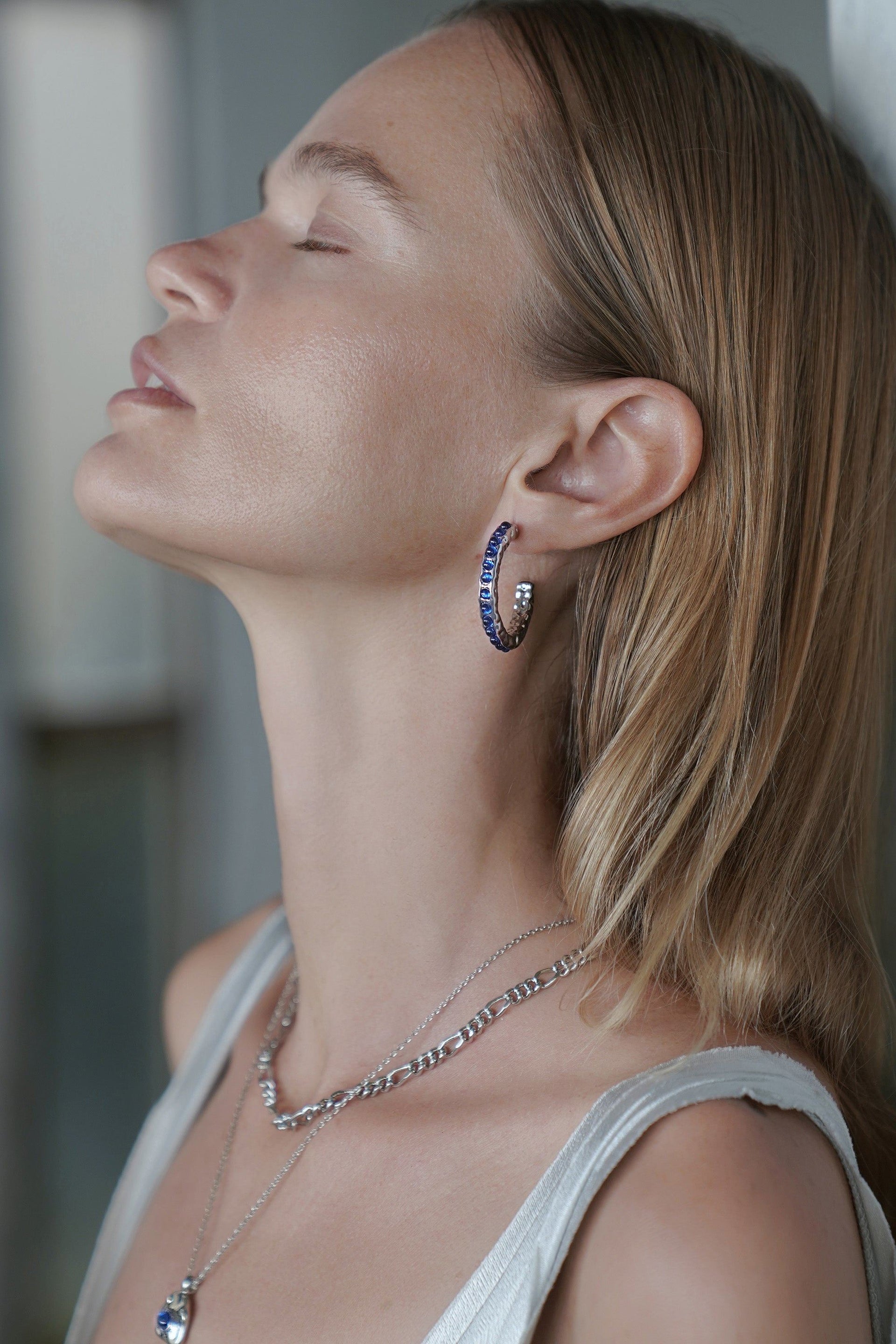 Serena Gold Blue Sapphire Gemstone Hoop Earrings