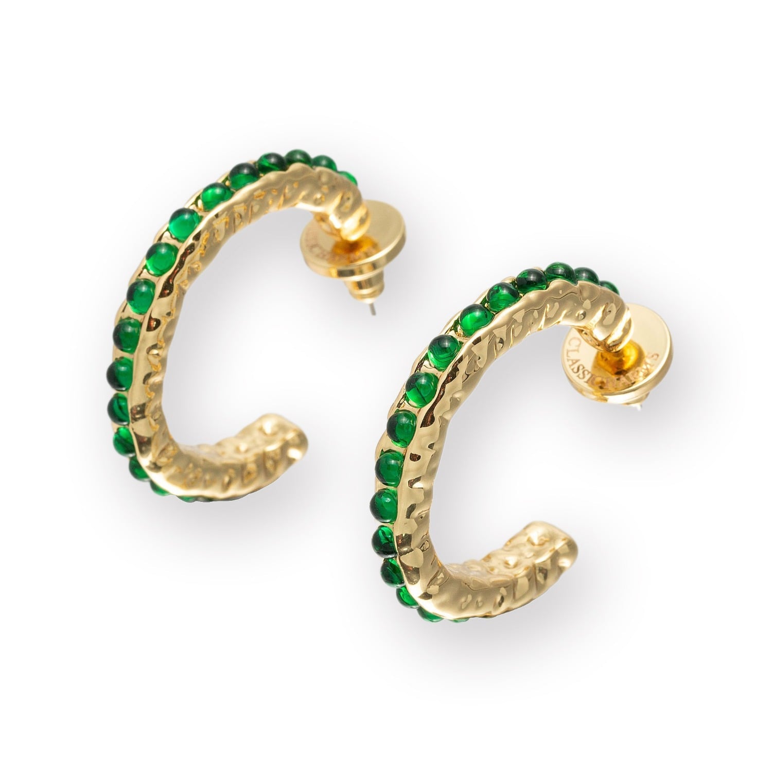 Serena Gold Molten Emerald Gemstone Hoop Earrings