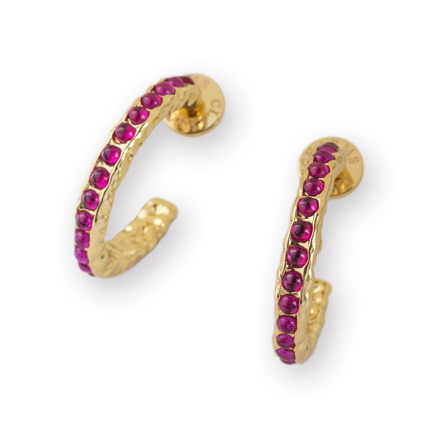 Serena Gold Molten Red Ruby Gemstone Hoop Earrings