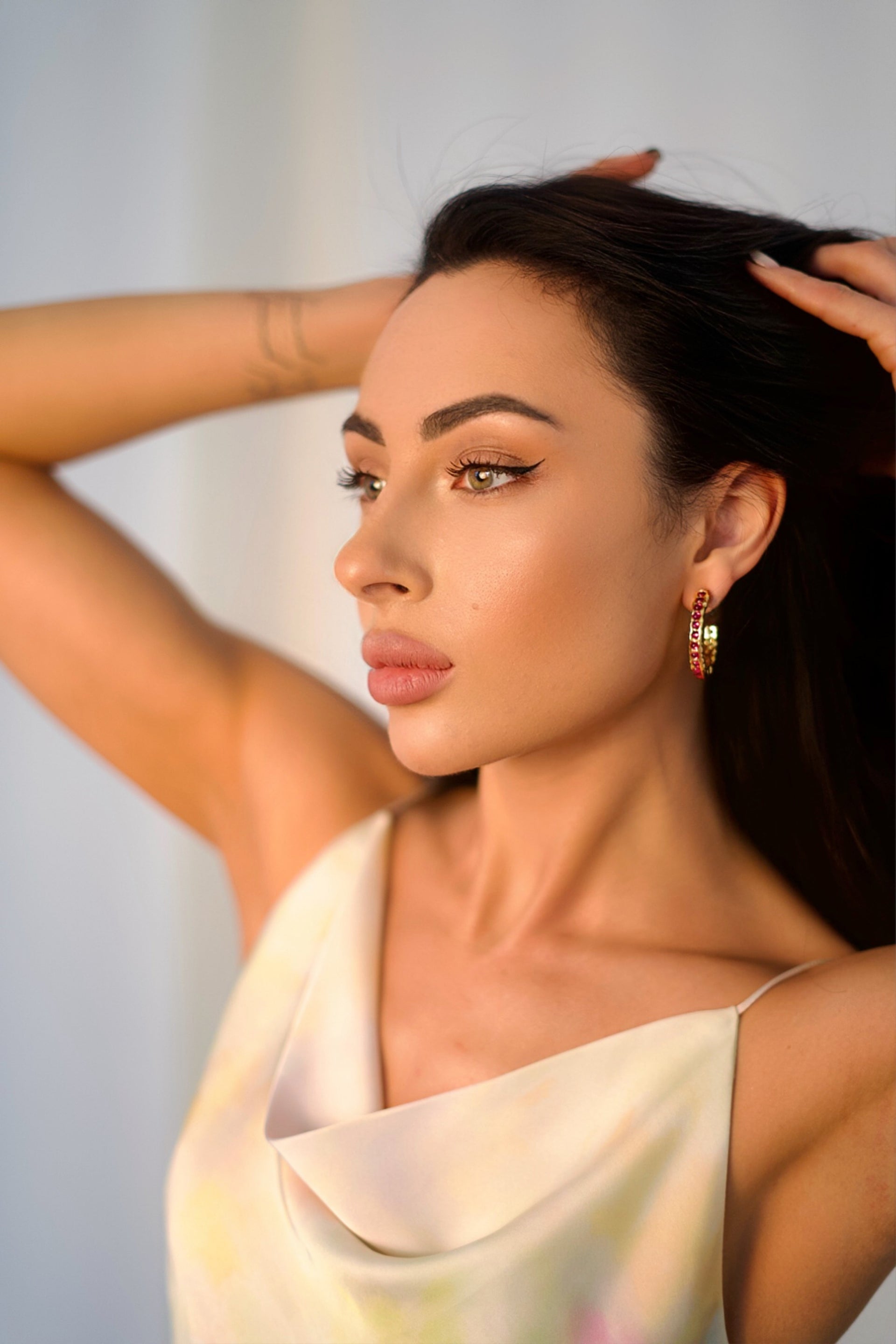 Serena Gold Molten Red Ruby Gemstone Hoop Earrings