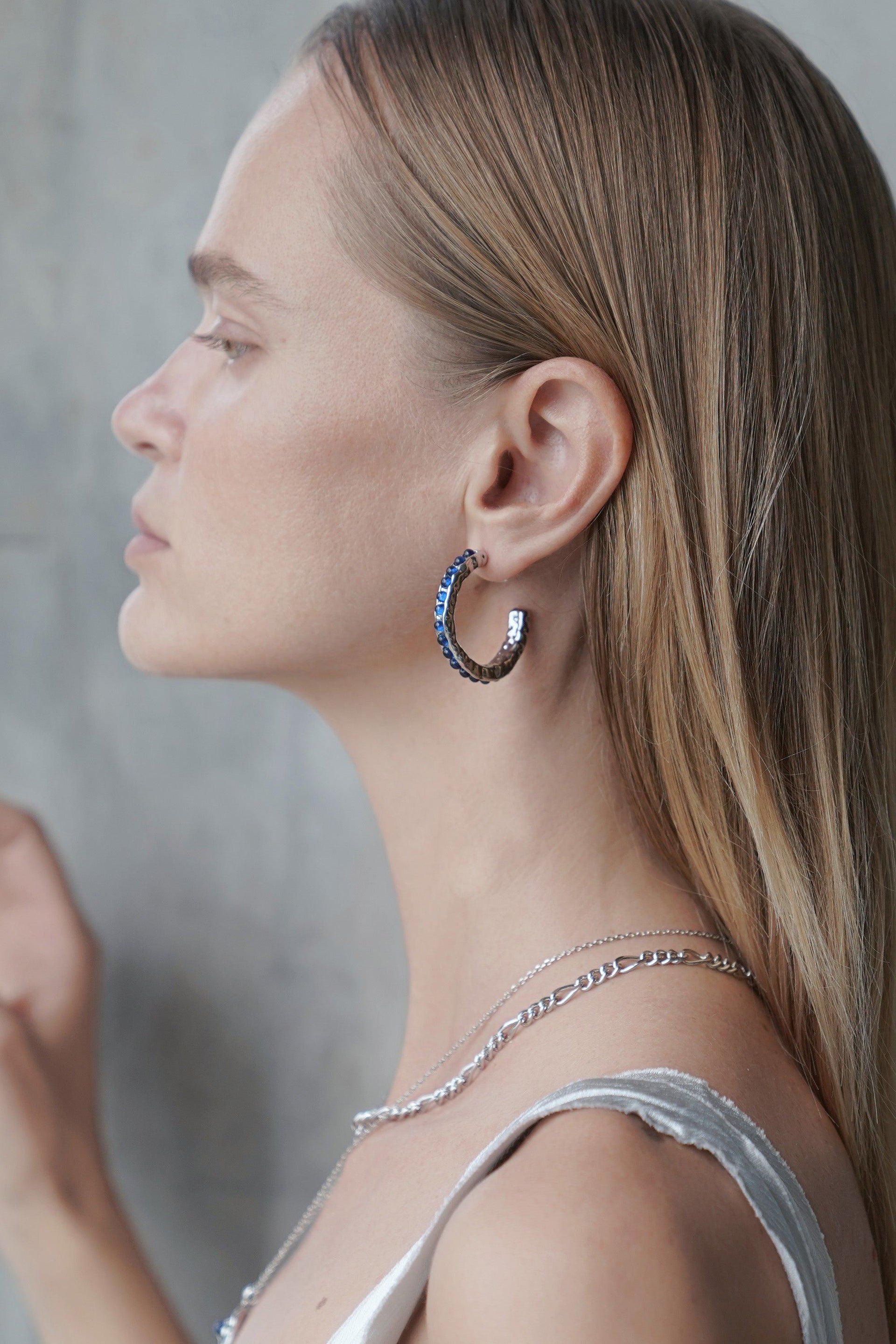 Serena Silver Blue Sapphire Gemstone Hoop Earrings