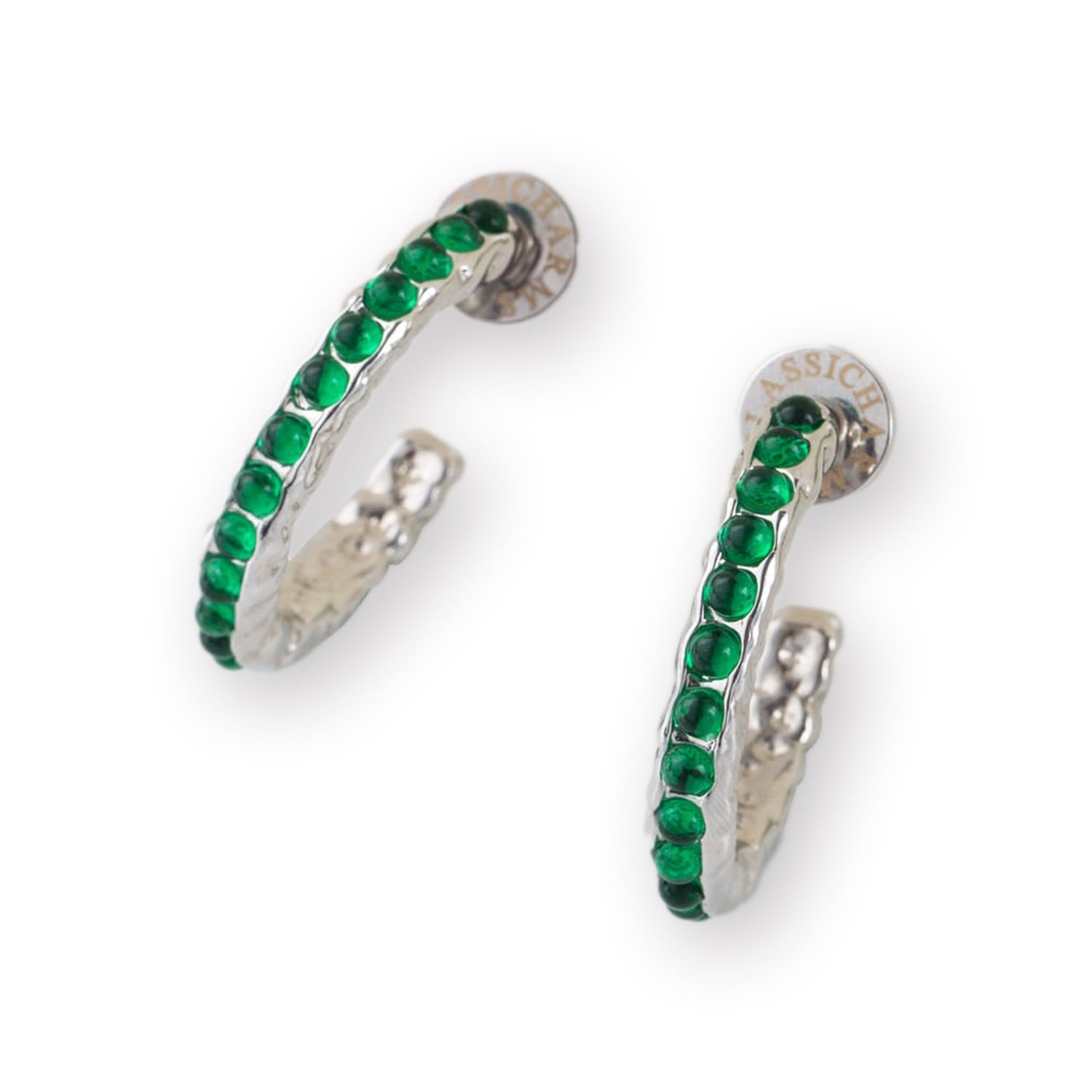 Serena Silver Molten Emerald Gemstone Hoop Earrings