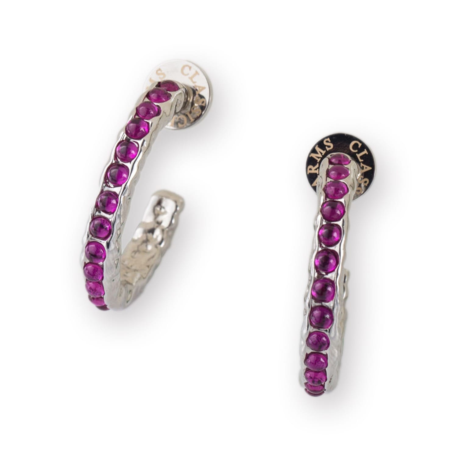 Serena Silver Molten Red Ruby Gemstone Hoop Earrings