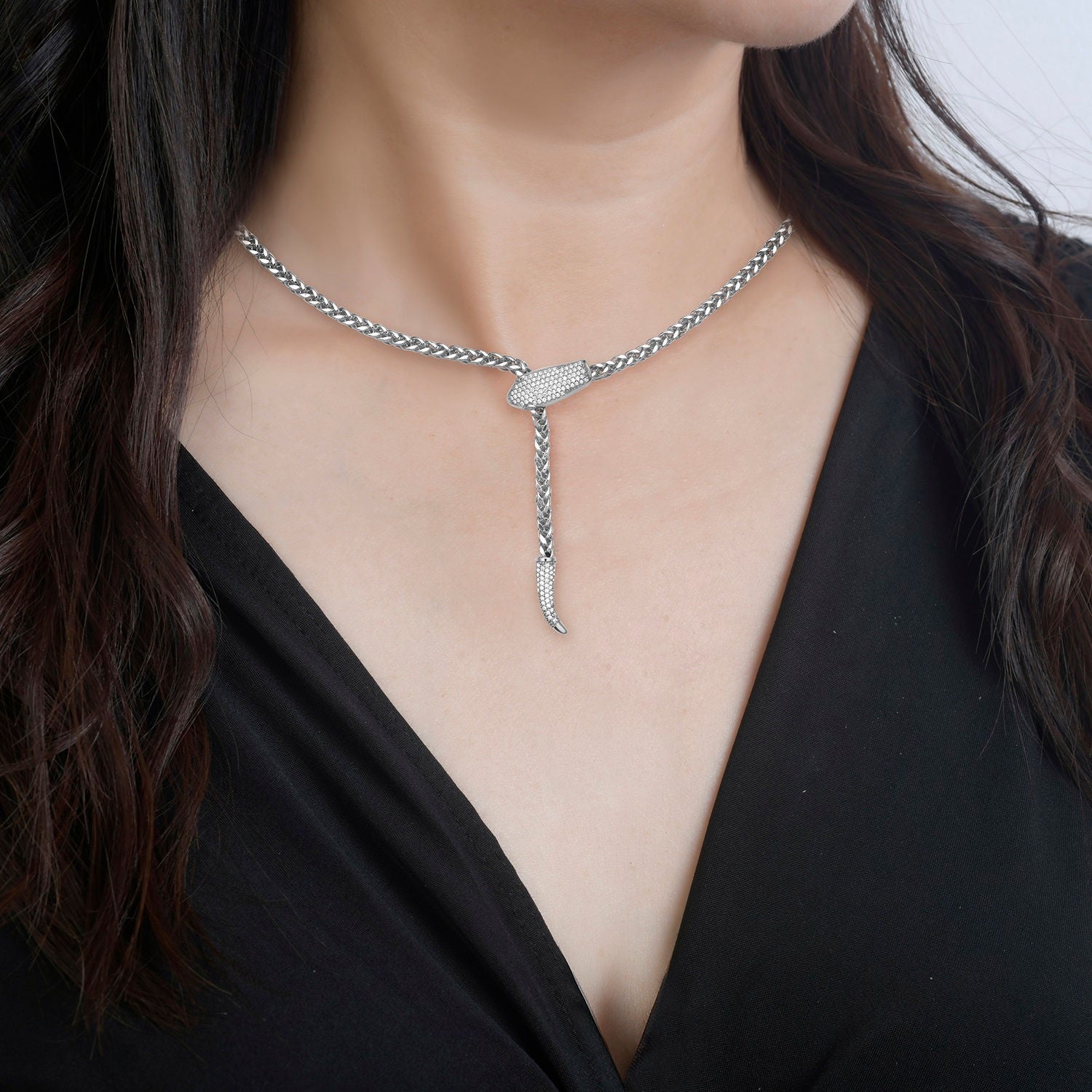 Serpent Choker Necklace In White Gold With Pave Diamond Accents