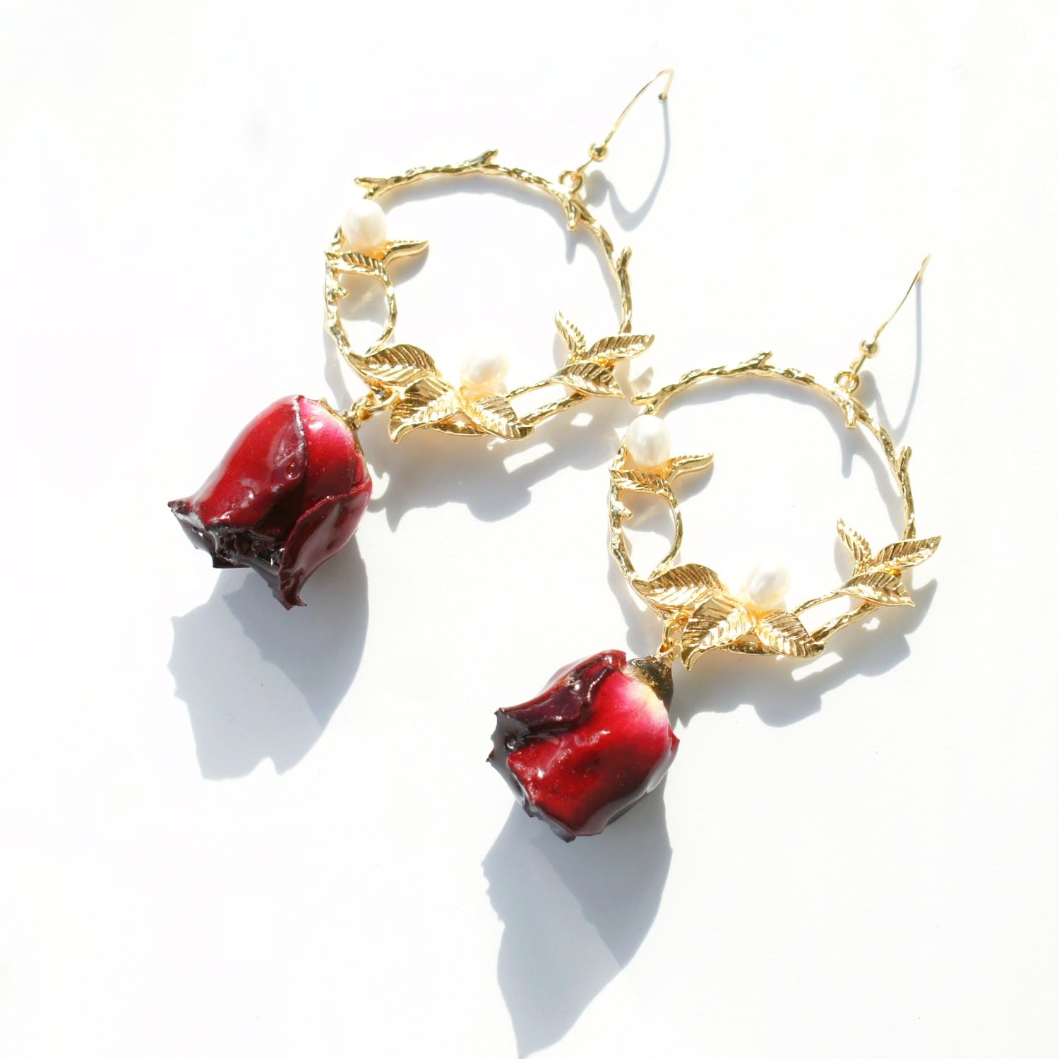 Real Flower Grande Amore Red Rose Drop Earrings