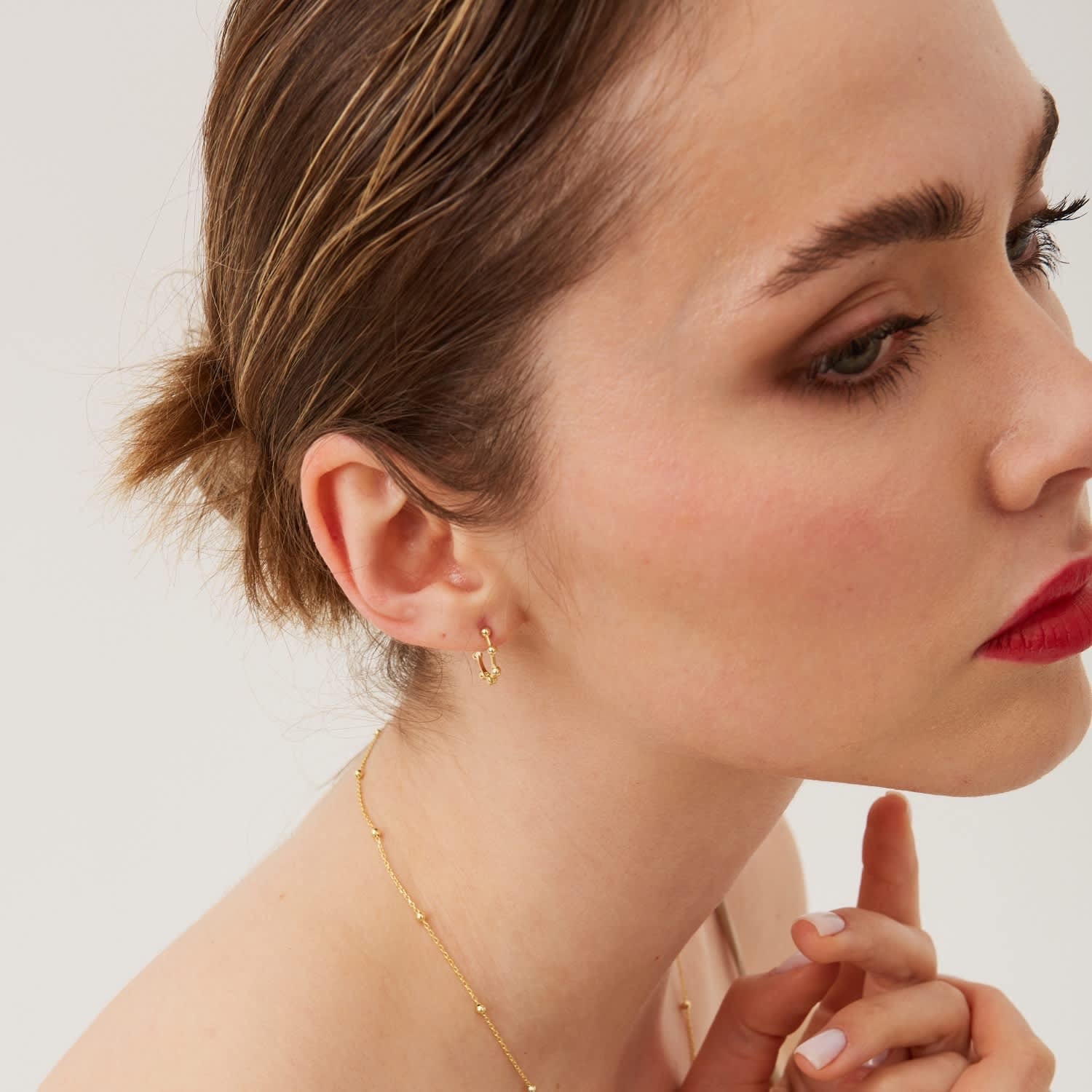 Seven Bead Sterling Silver Hoop Earrings - Rose Gold