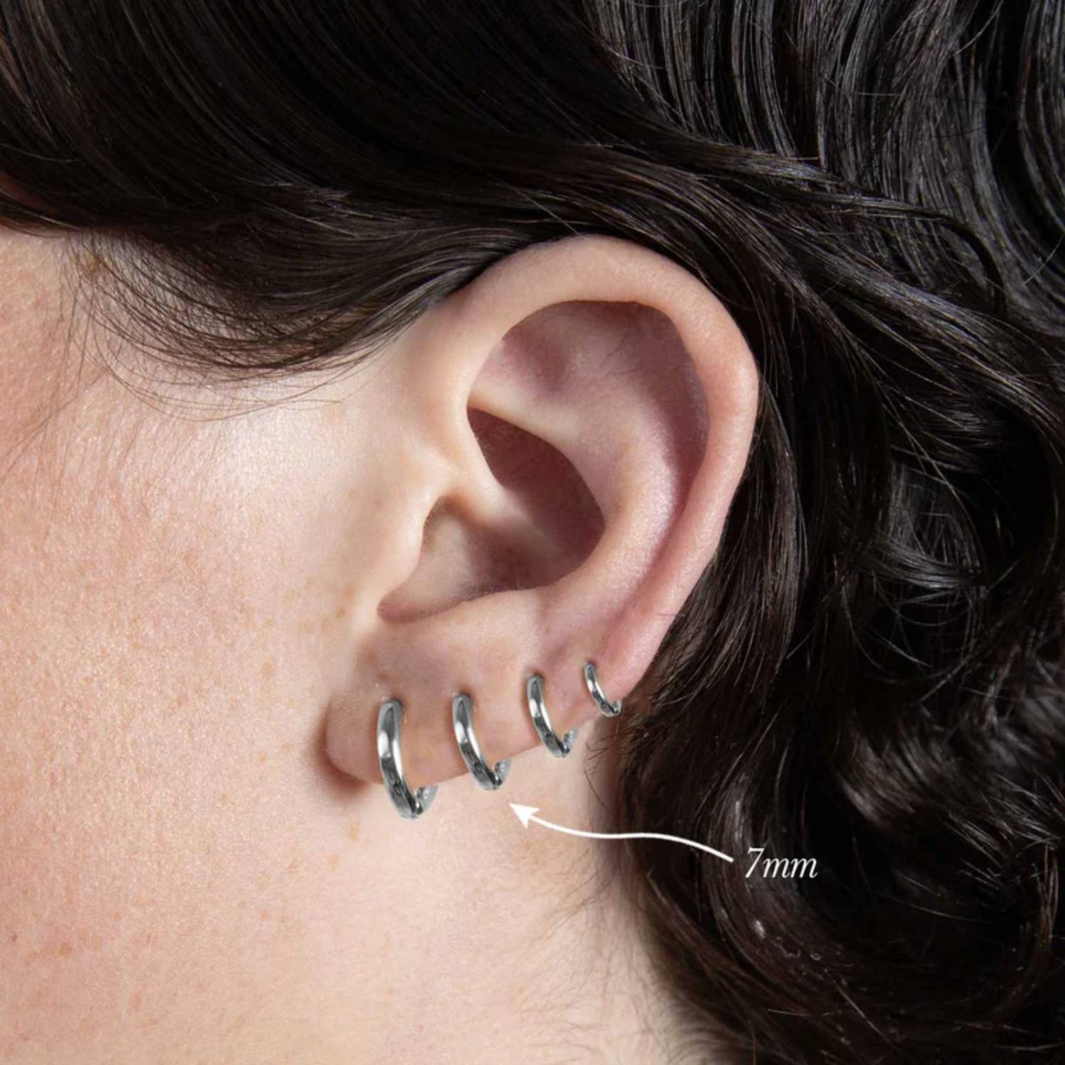 Seven Mm Silver Huggie Hoop Earring