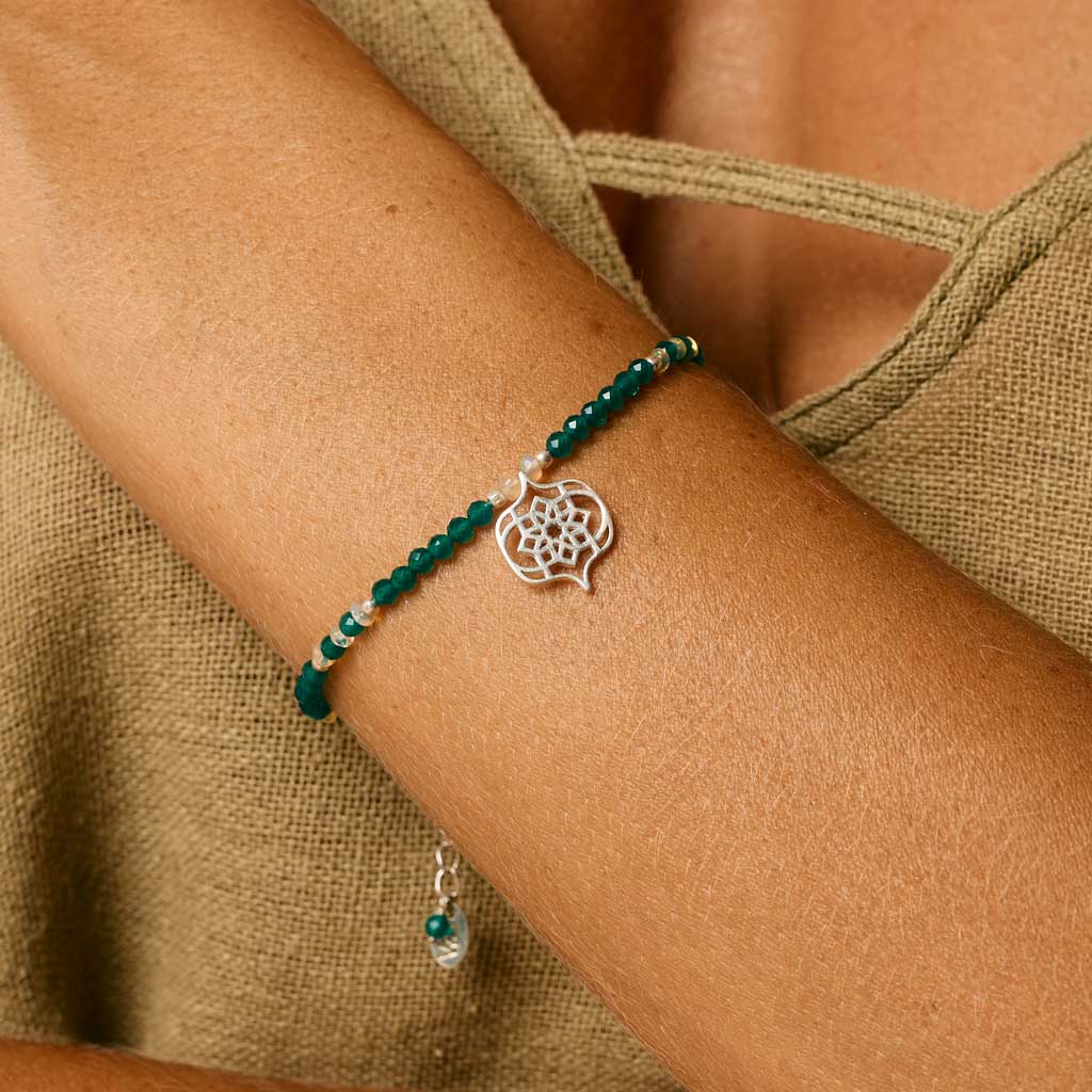 Sevilla Dream Silver Beaded Bracelet - Green Onyx & Opal