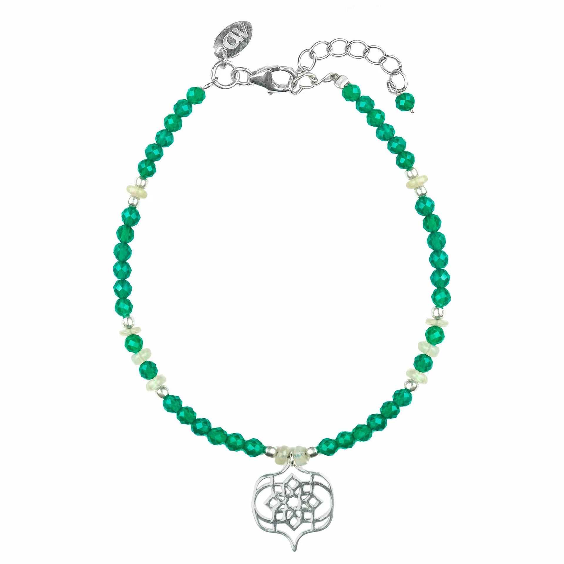 Sevilla Dream Silver Beaded Bracelet - Green Onyx & Opal