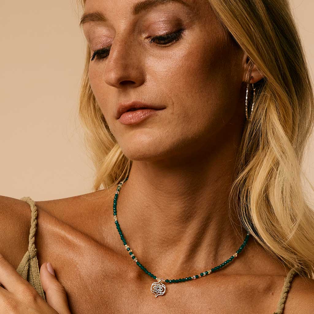 Sevilla Dream Silver Beaded Necklace - Green Onyx & Opal