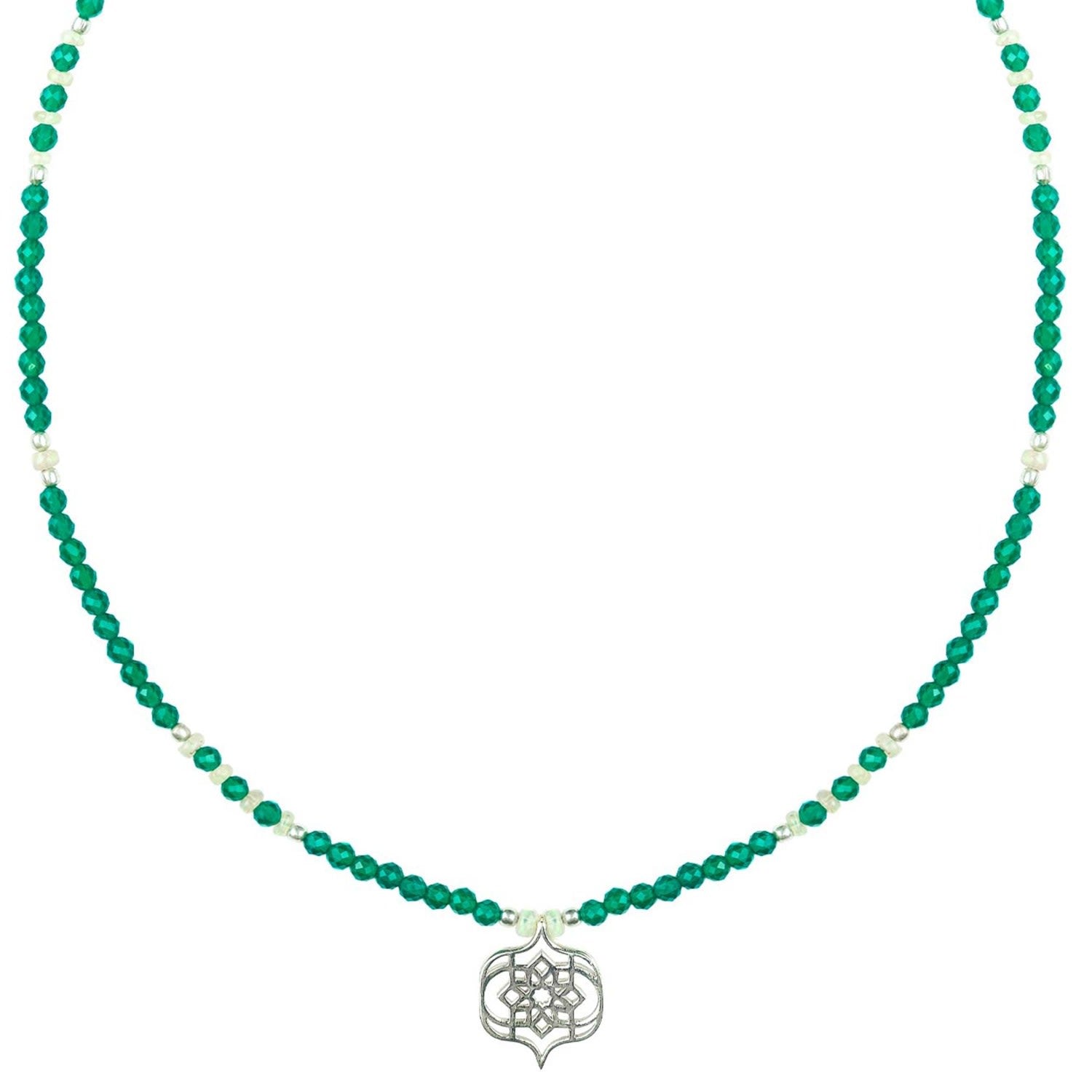 Sevilla Dream Silver Beaded Necklace - Green Onyx & Opal