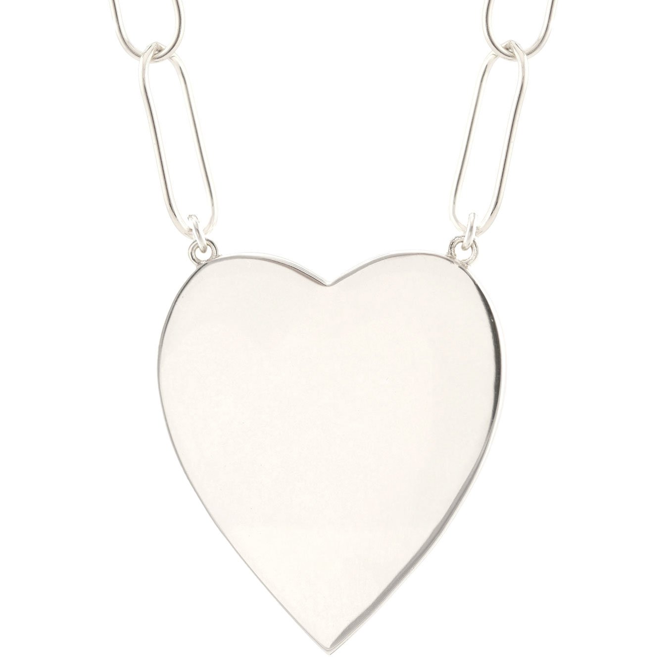 Large Heart Pendant On Large Link Chain Sterling Silver