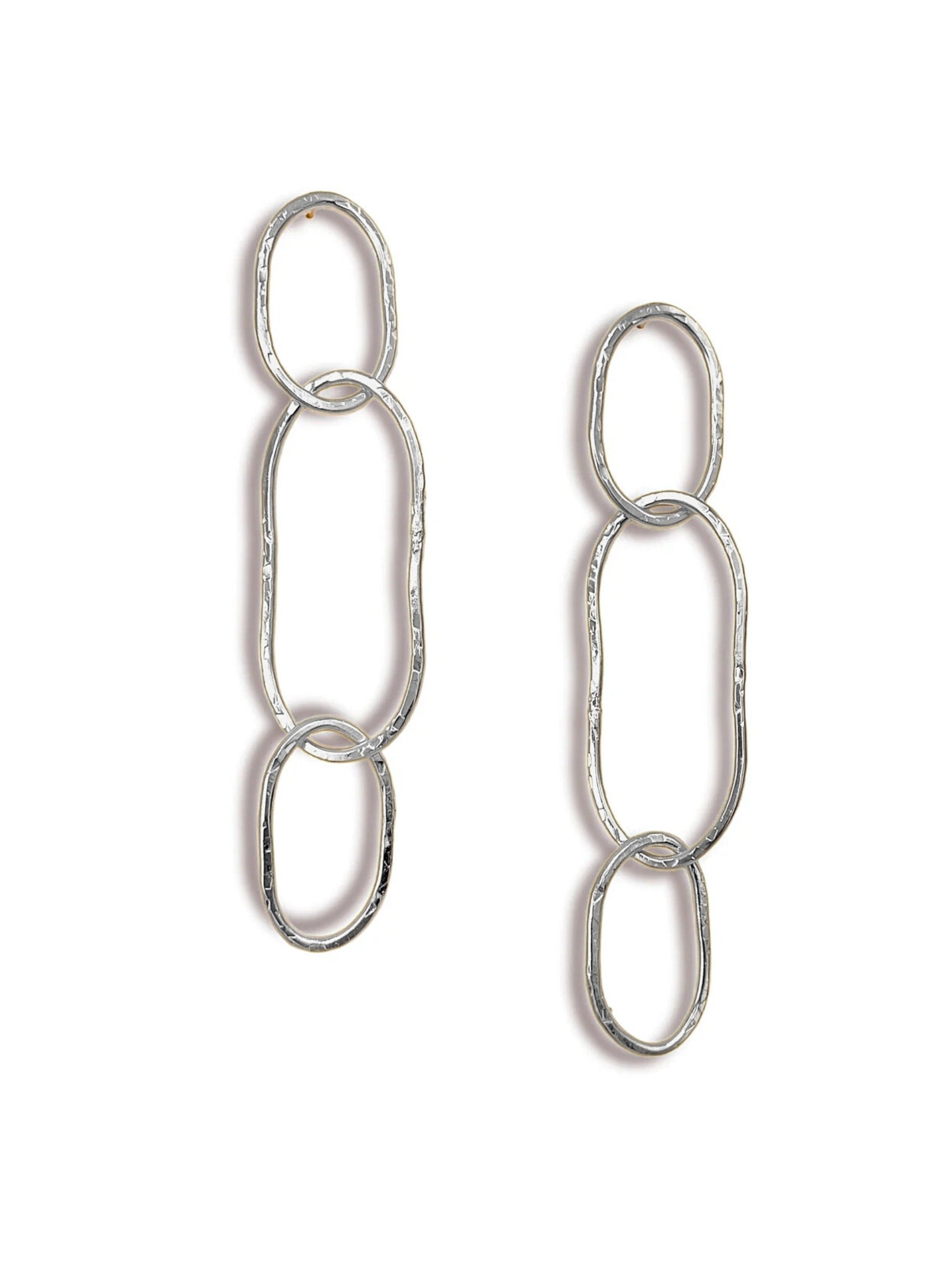 Silver Shackle Link Dangle Post Earrings