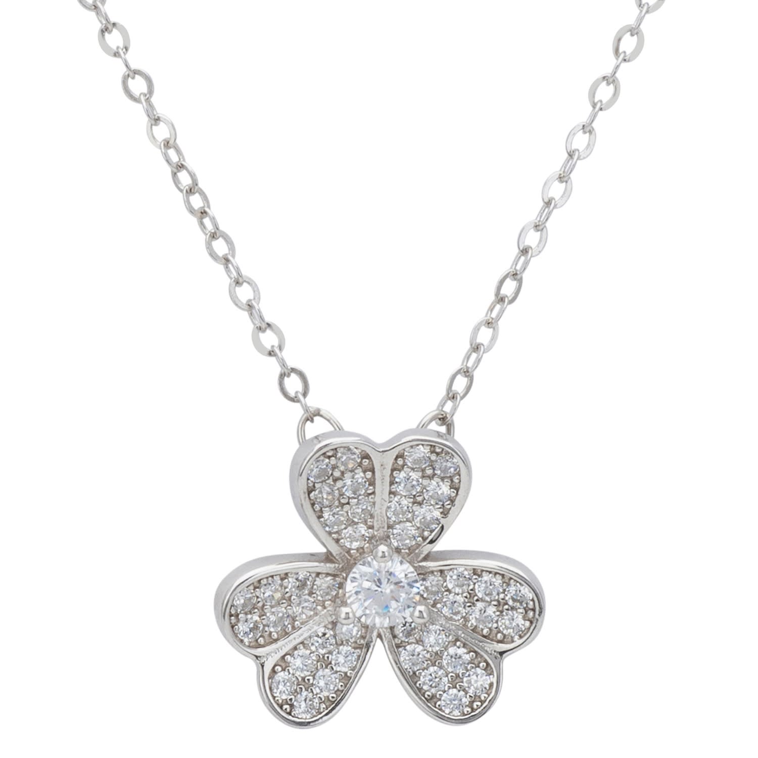 Shamrock Flower Pendant Necklace Silver