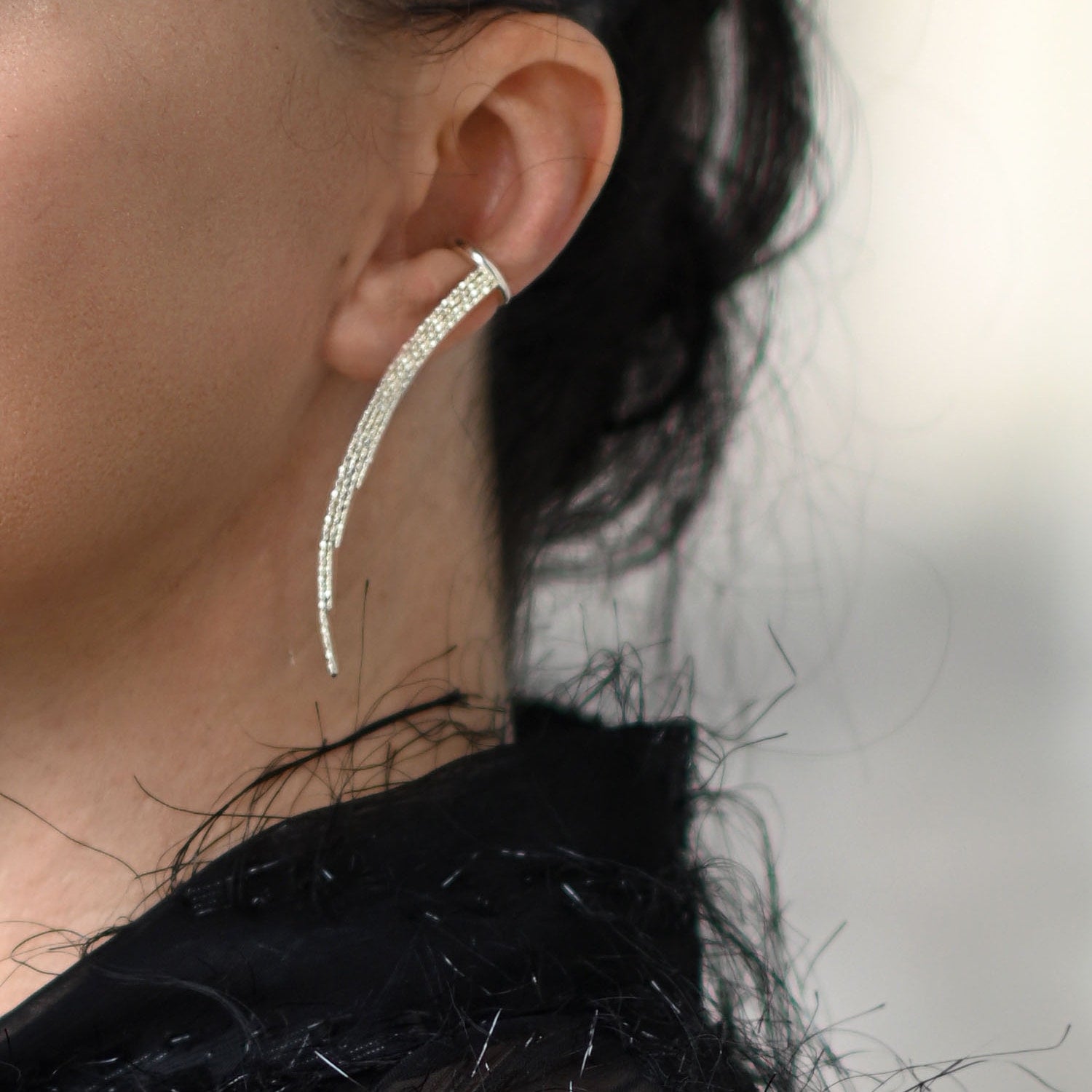 Shamshir Ear Cuff Pair - Sterling Silver Rhodium Plated