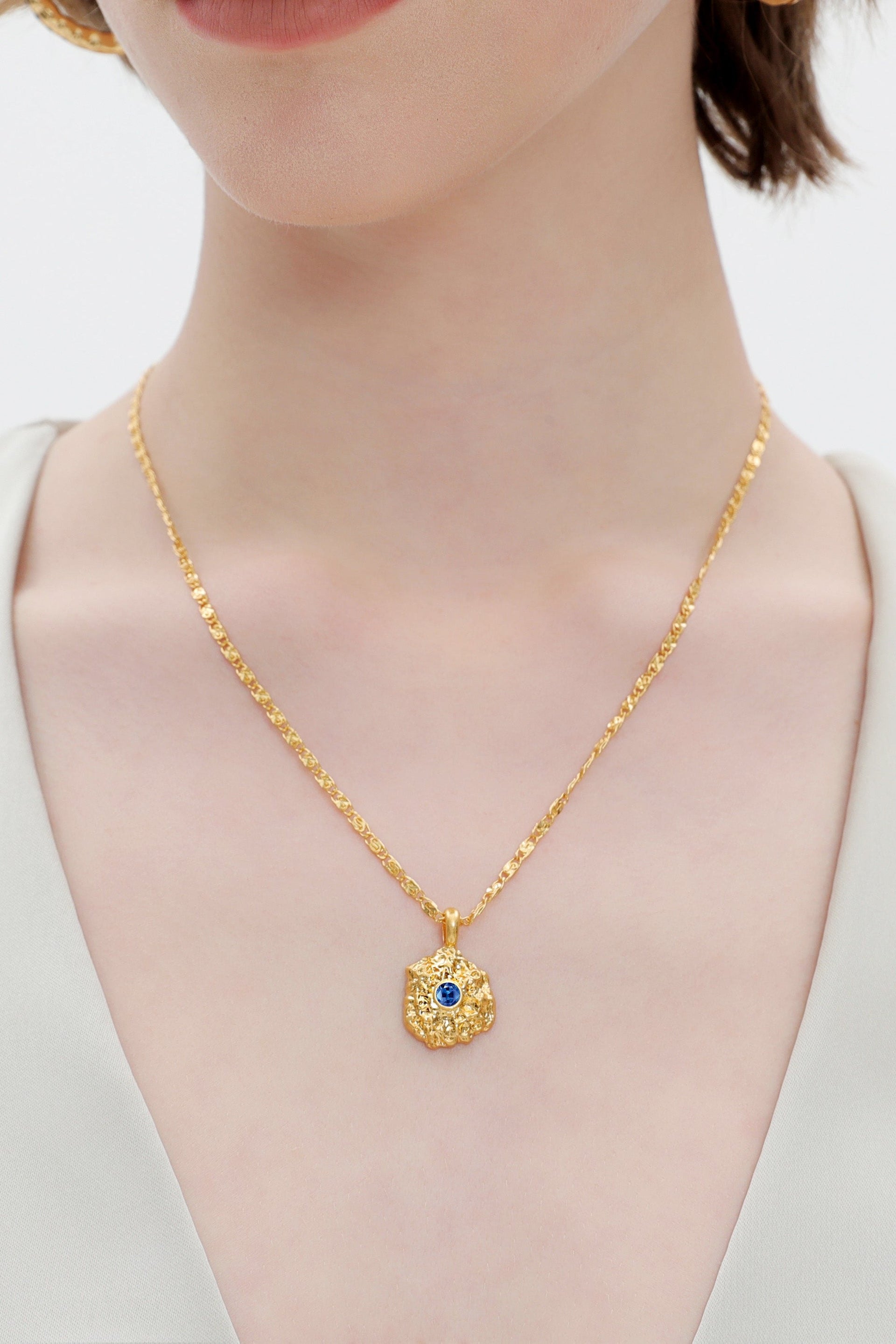 Shayla Gold Molten Royal Blue Zirconia Pendant Necklace