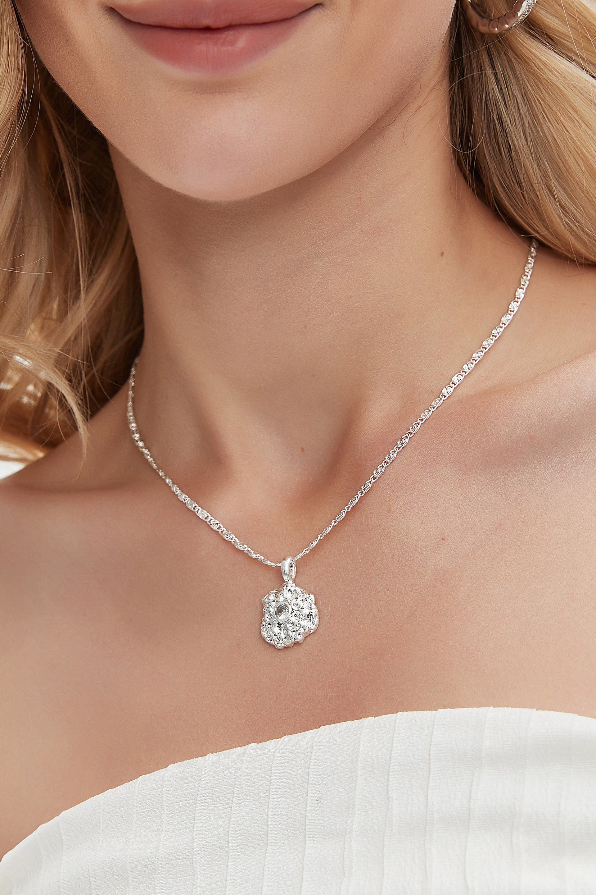 Shayla Silver Molten Clear Zirconia Pendant Necklace