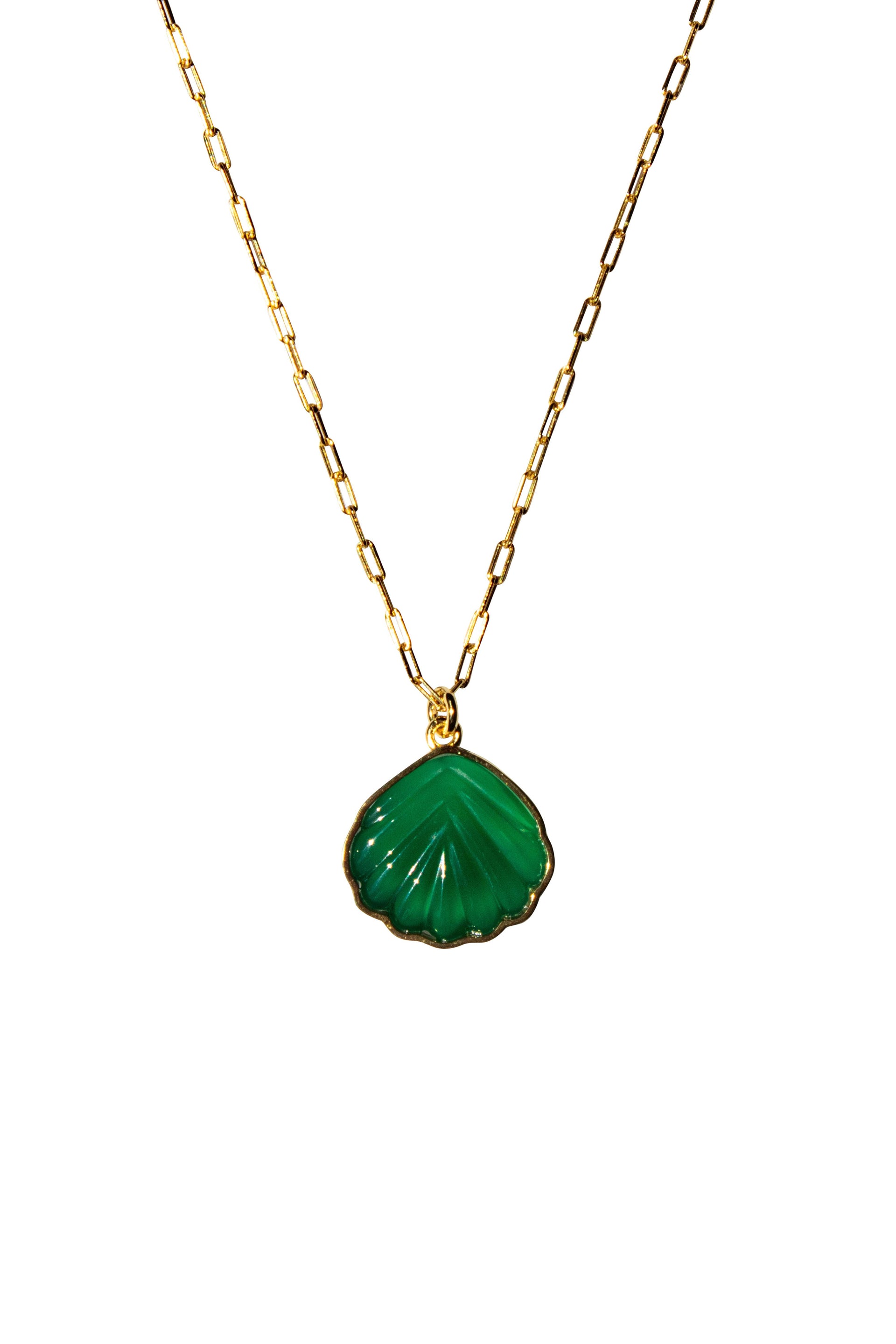 Shell Green Jade Stone Pendant Necklace