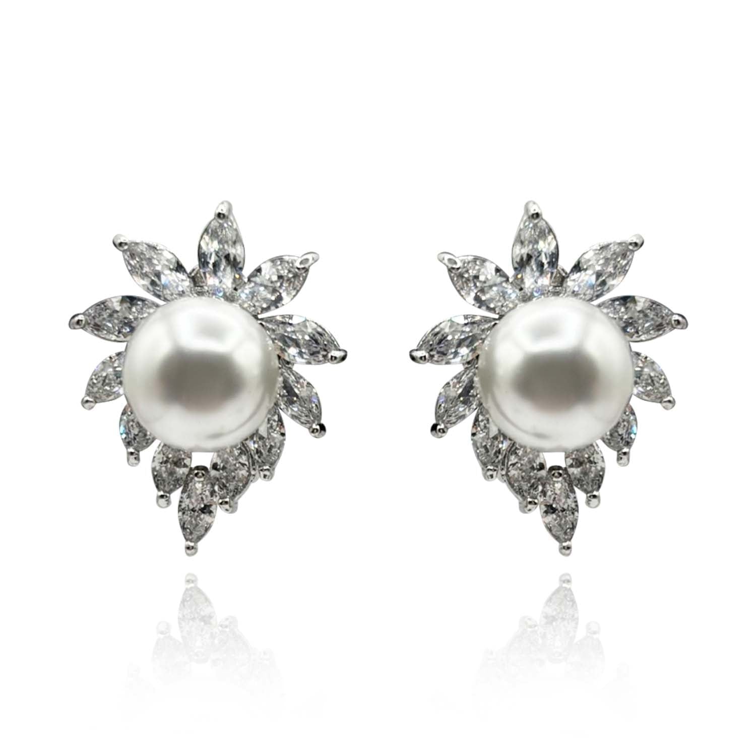 Shell Pearl And Marquise Diamond Clip On Earrings