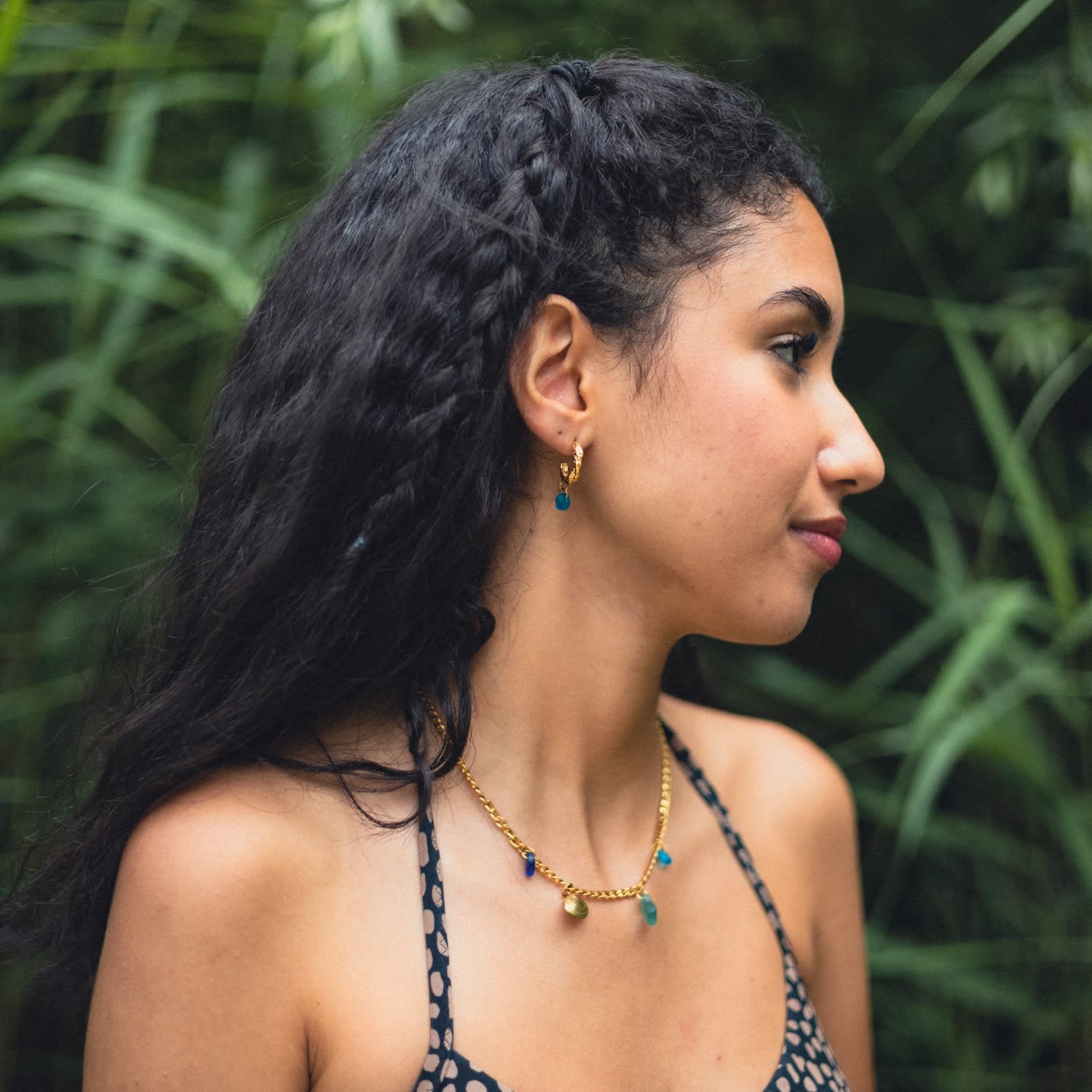 Shells Necklace Blue Sea Glass Gold