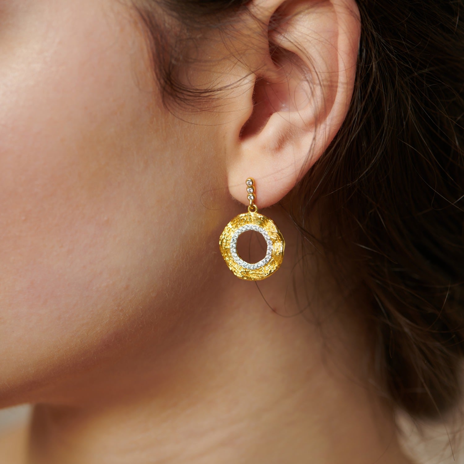 Shen Gold Vermeil Mixed Tone Circle Textured Earrings