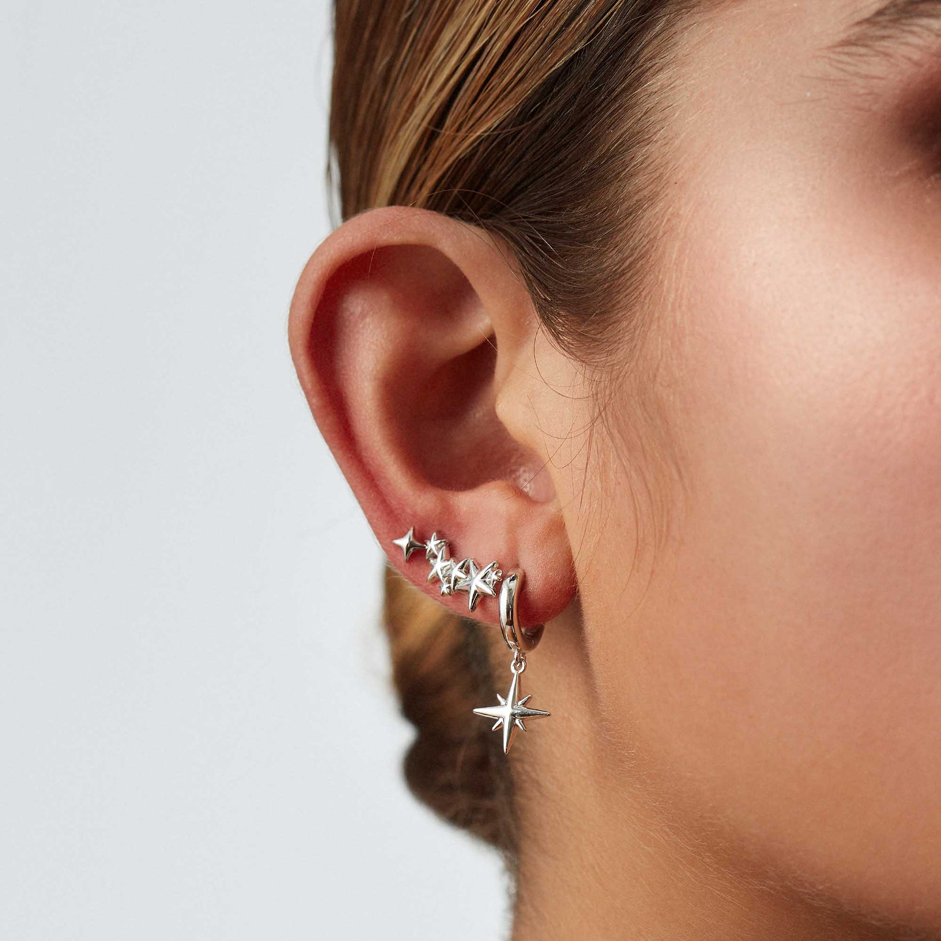 Star Huggie Hoop Earrings Silver