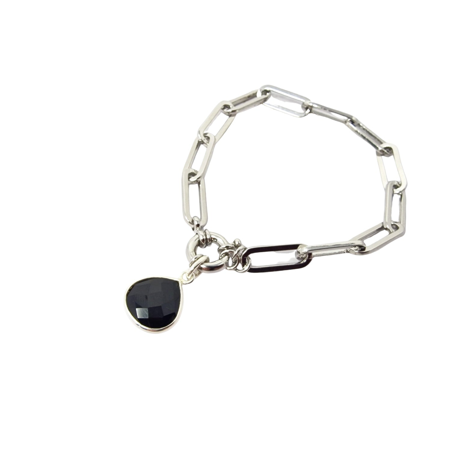 Shiny Black Onyx Healing Crystal Silver Bracelet