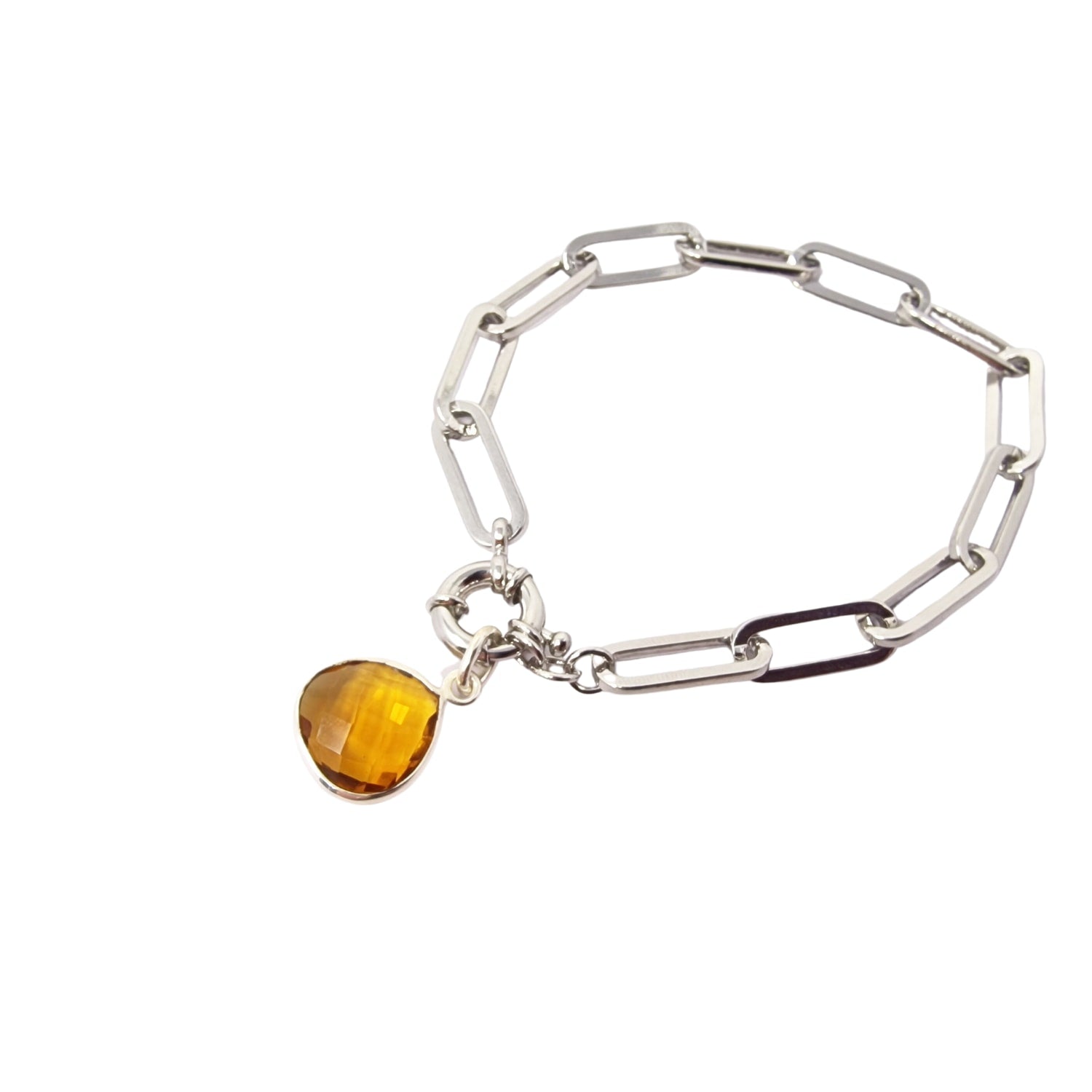 Shiny Citrine November Birthstone Silver Bracelet