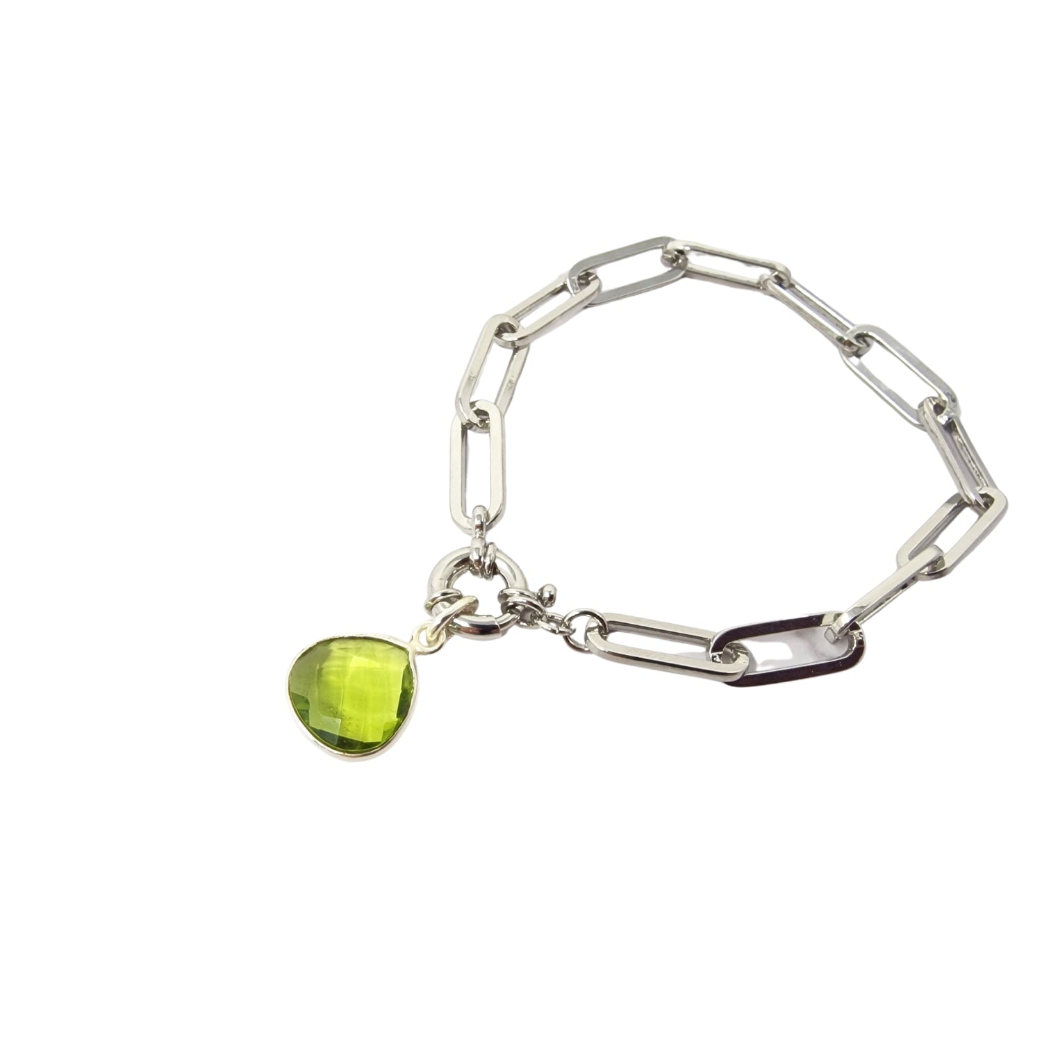 Shiny Peridot August Birthstone Silver Crystal Bracelet