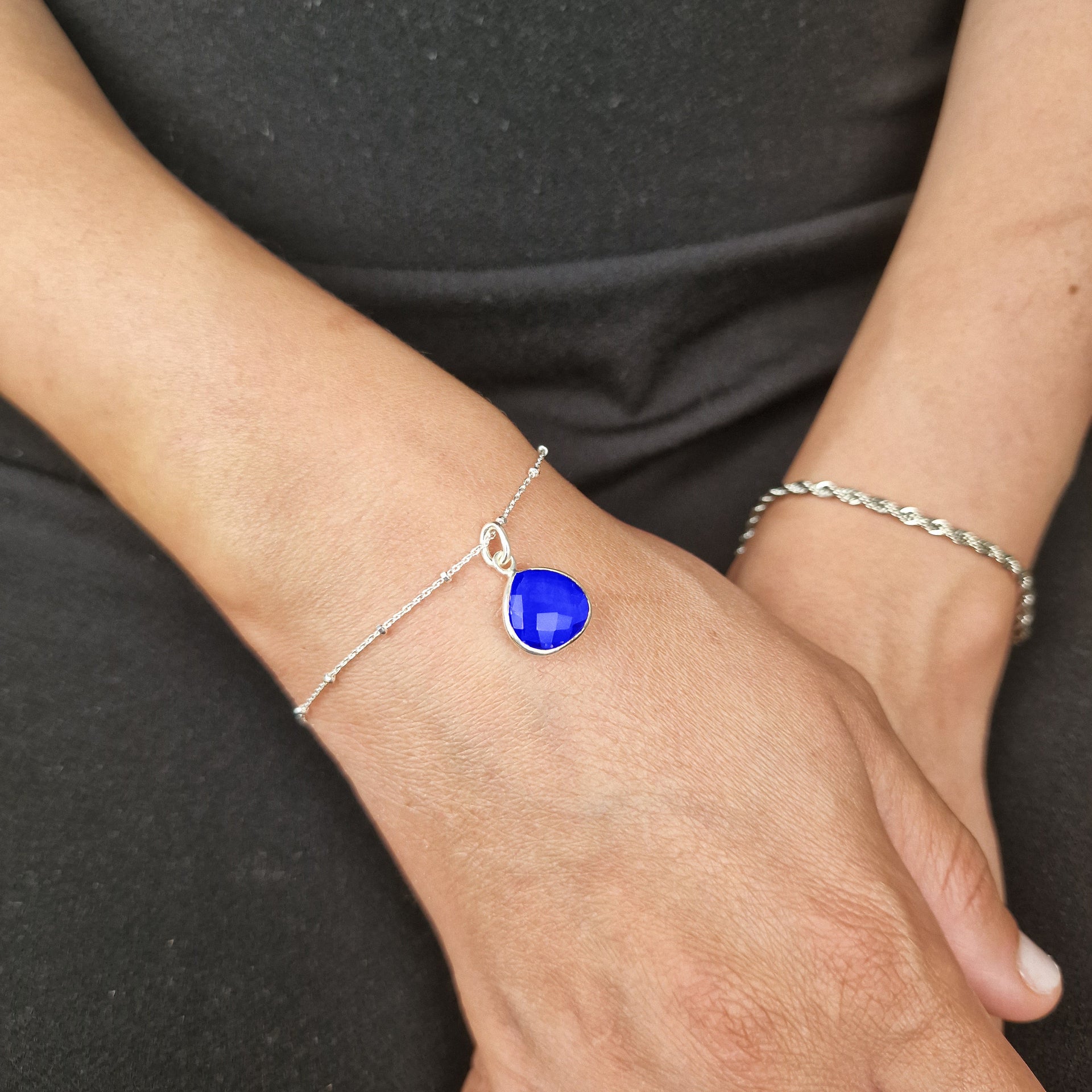 Shiny Sapphire September Birthstone Silver Bracelet