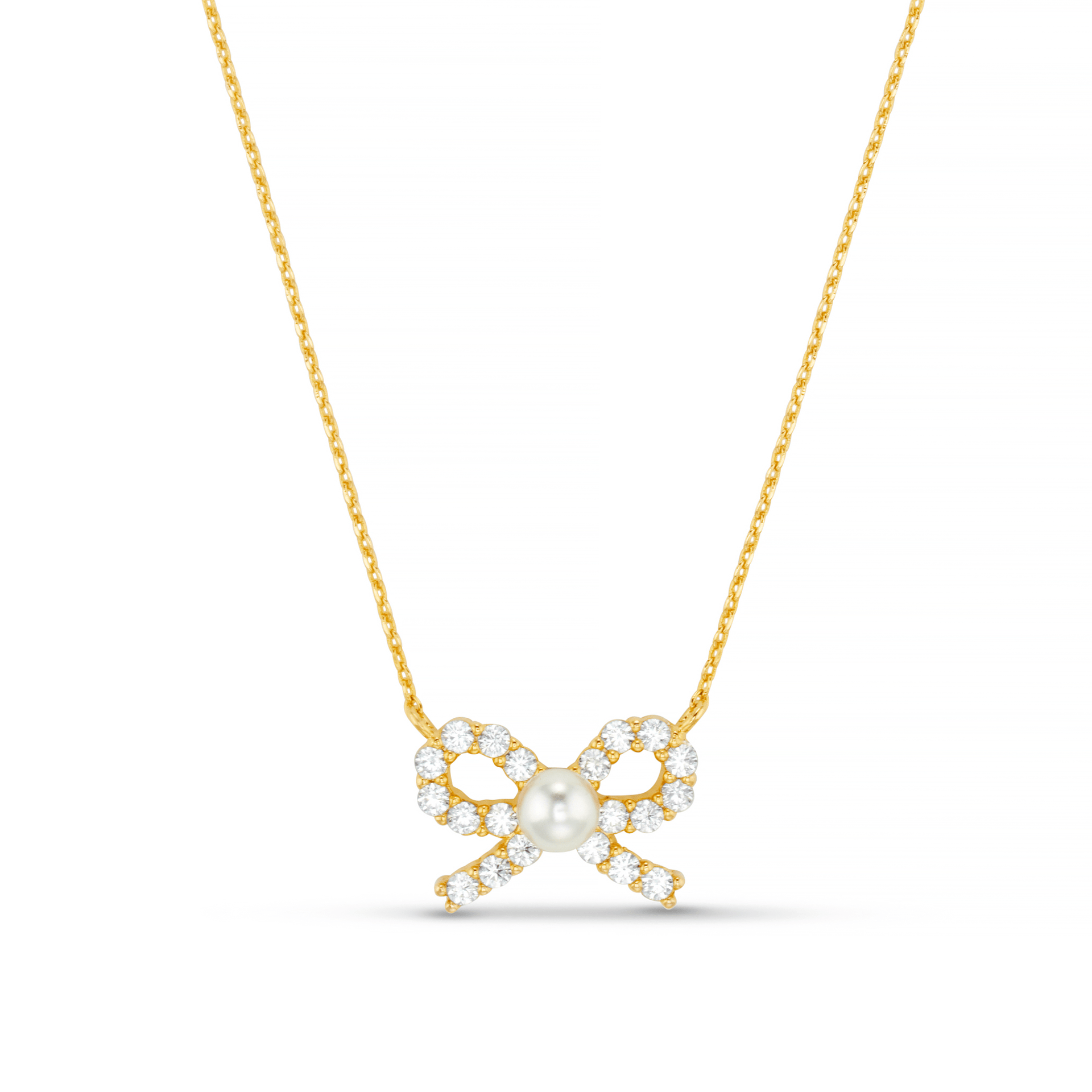 Pearl & Crystal Bow Charm Necklace