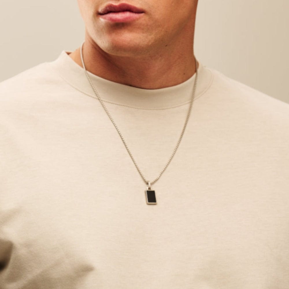 Black Onyx Tag Chain Necklace