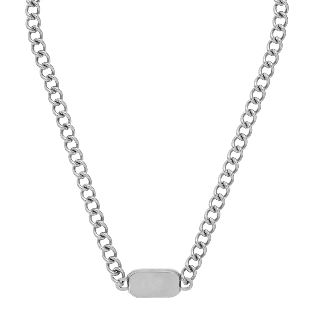Rectangle Tag Chunky Chain Necklace - Silver