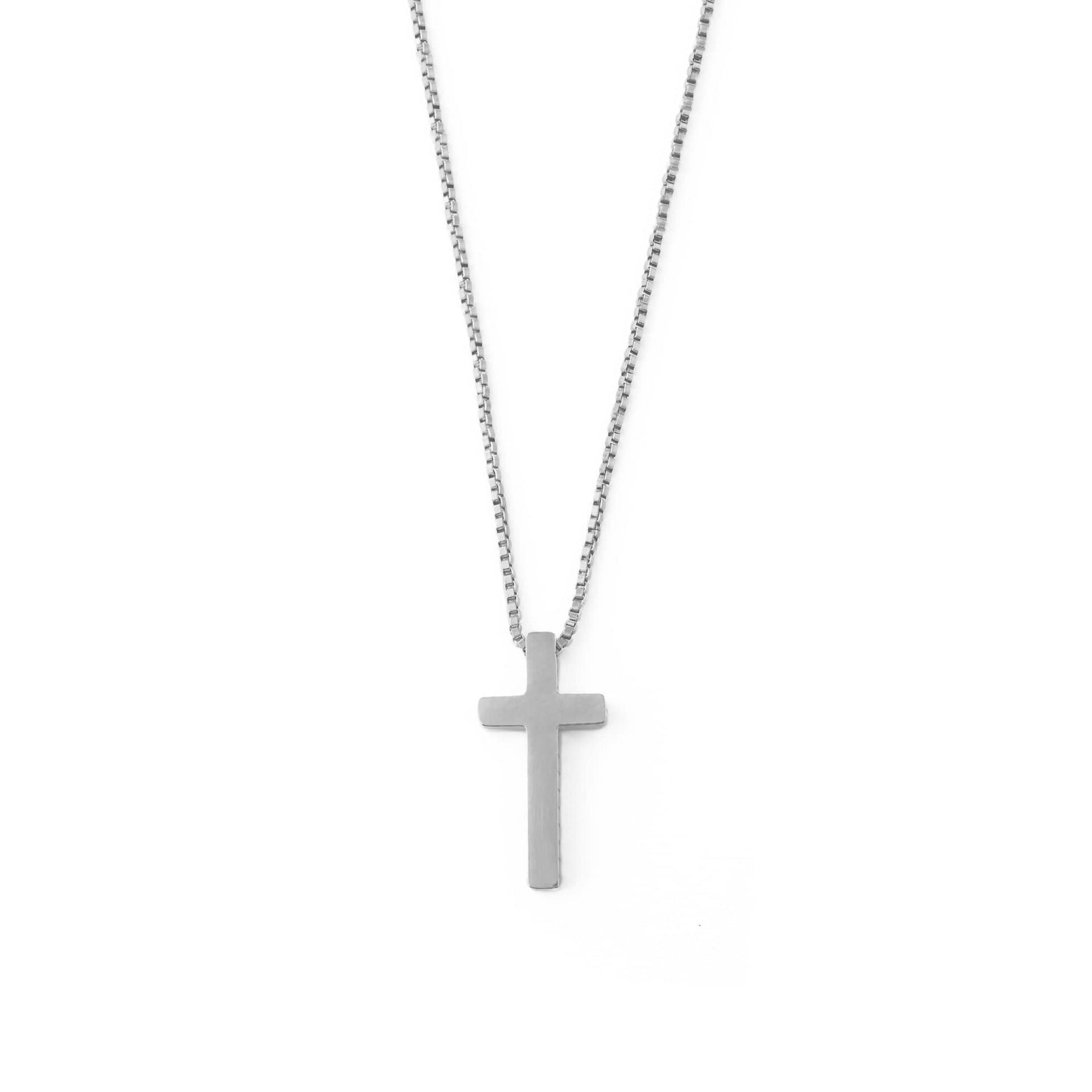 Ridged Cross Necklace - Silver