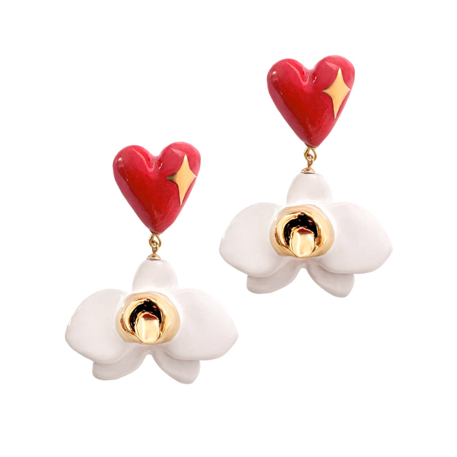 Show Me Love Orchid And Heart Dangle Earrings