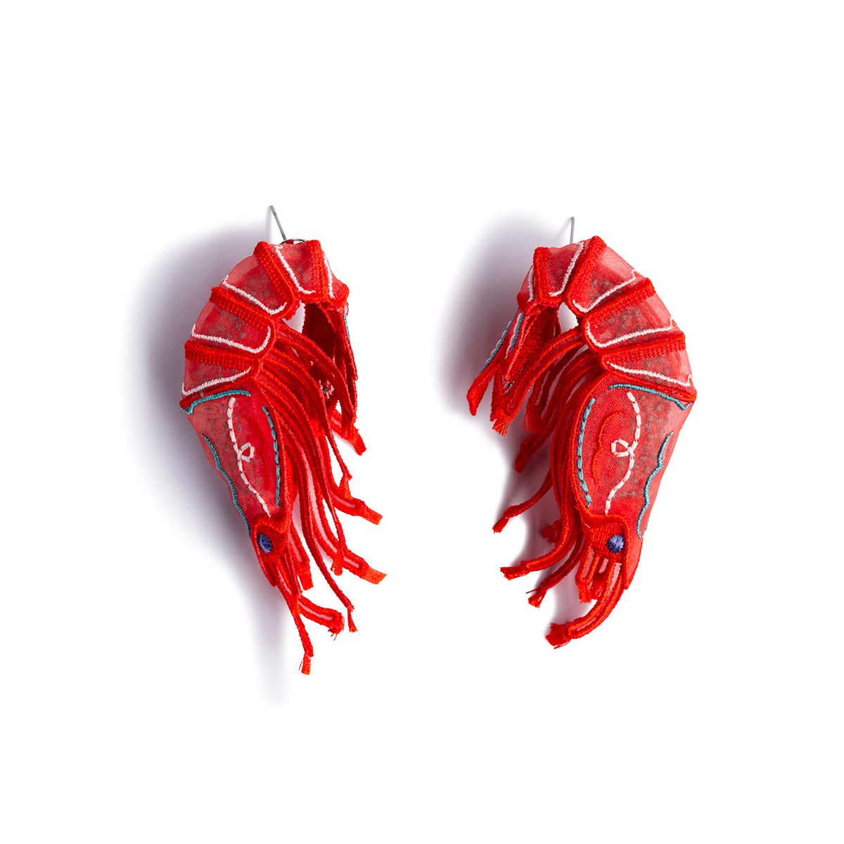 Shrimps Embroidery Earrings - Red