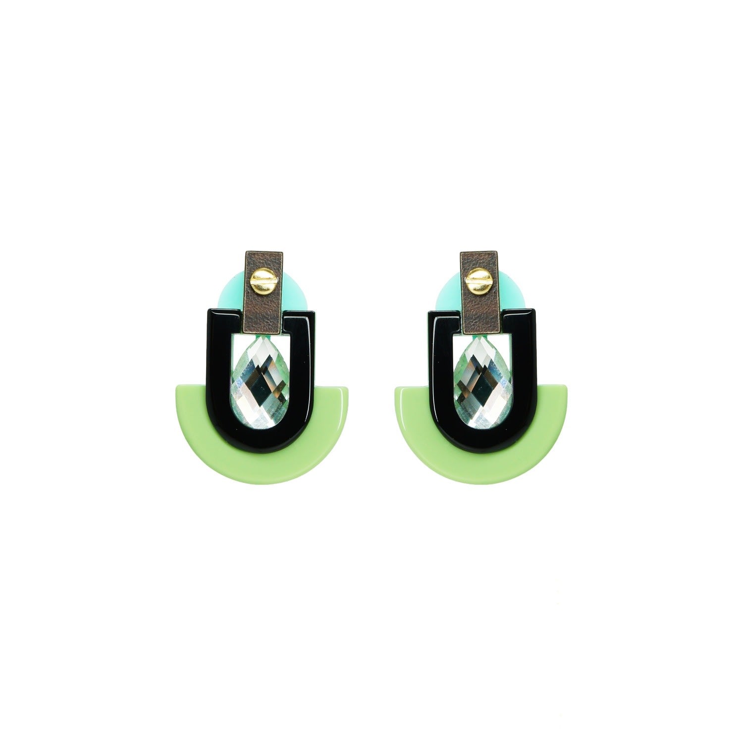 Handmade Acrylic Earring Deco S Stone Mirror Drop Green