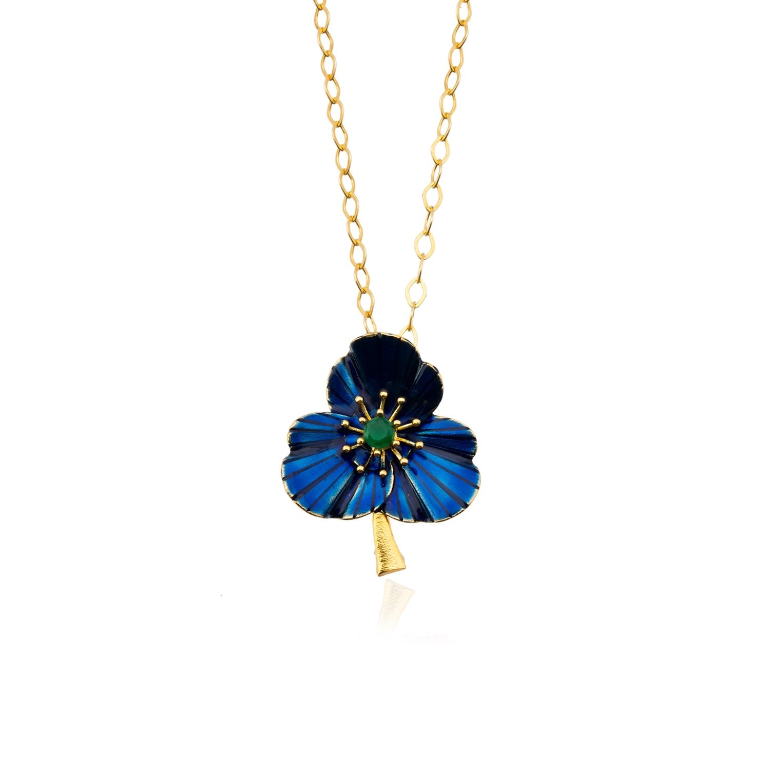 Navy Blue Three-Leafed Clover Necklace