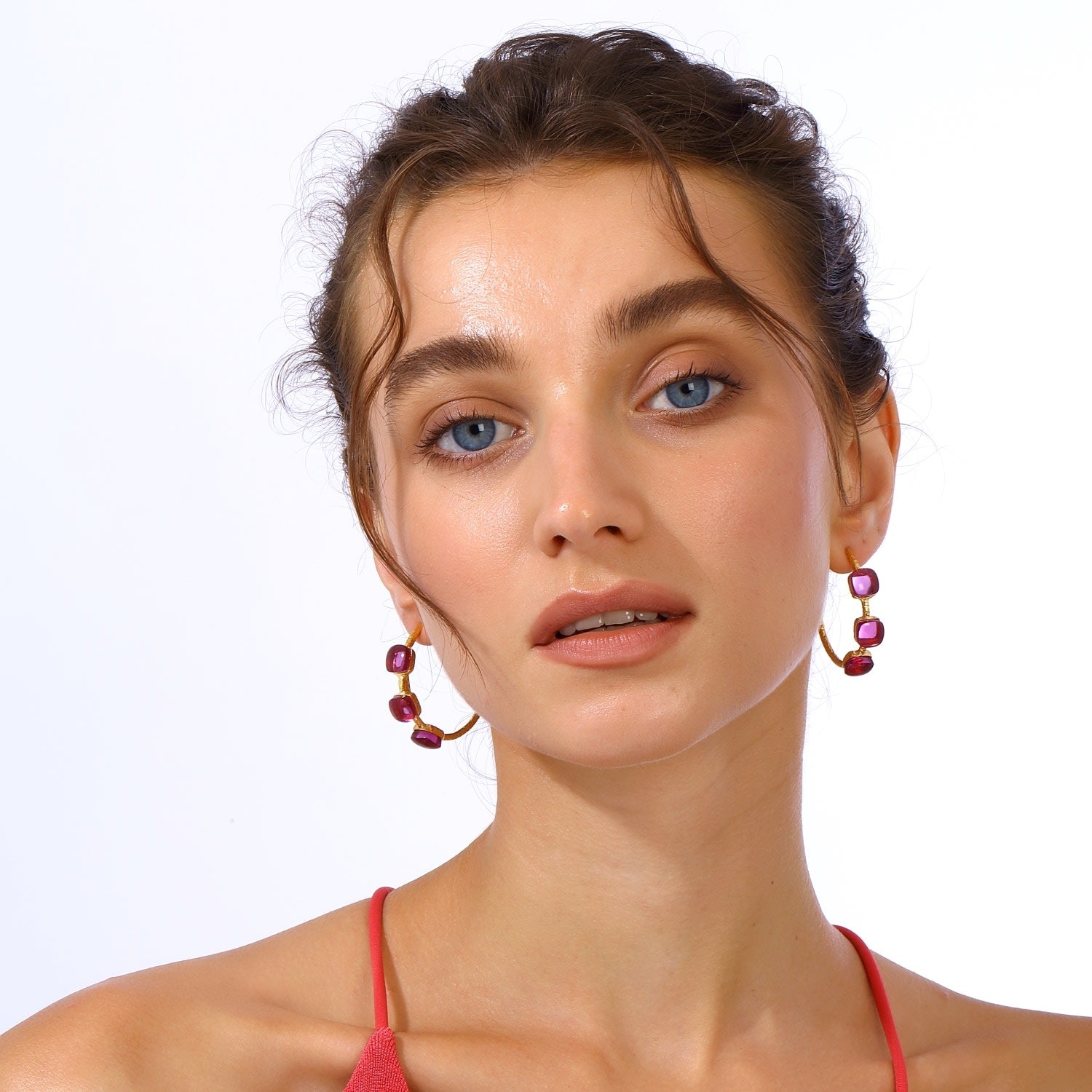 Siena Hoop Earrings - Ruby Pink