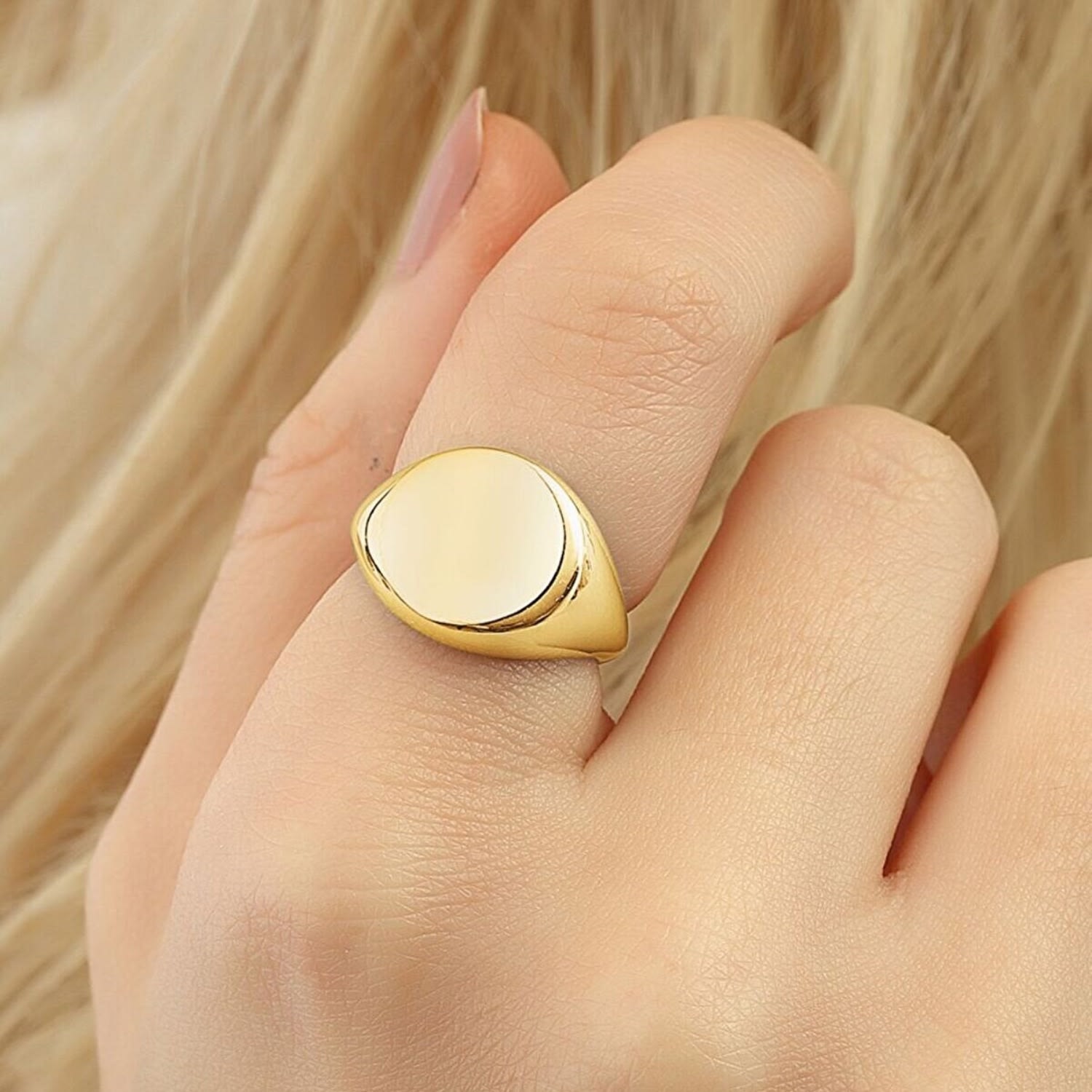 Signature Round Sterling Silver Signet Ring - Gold
