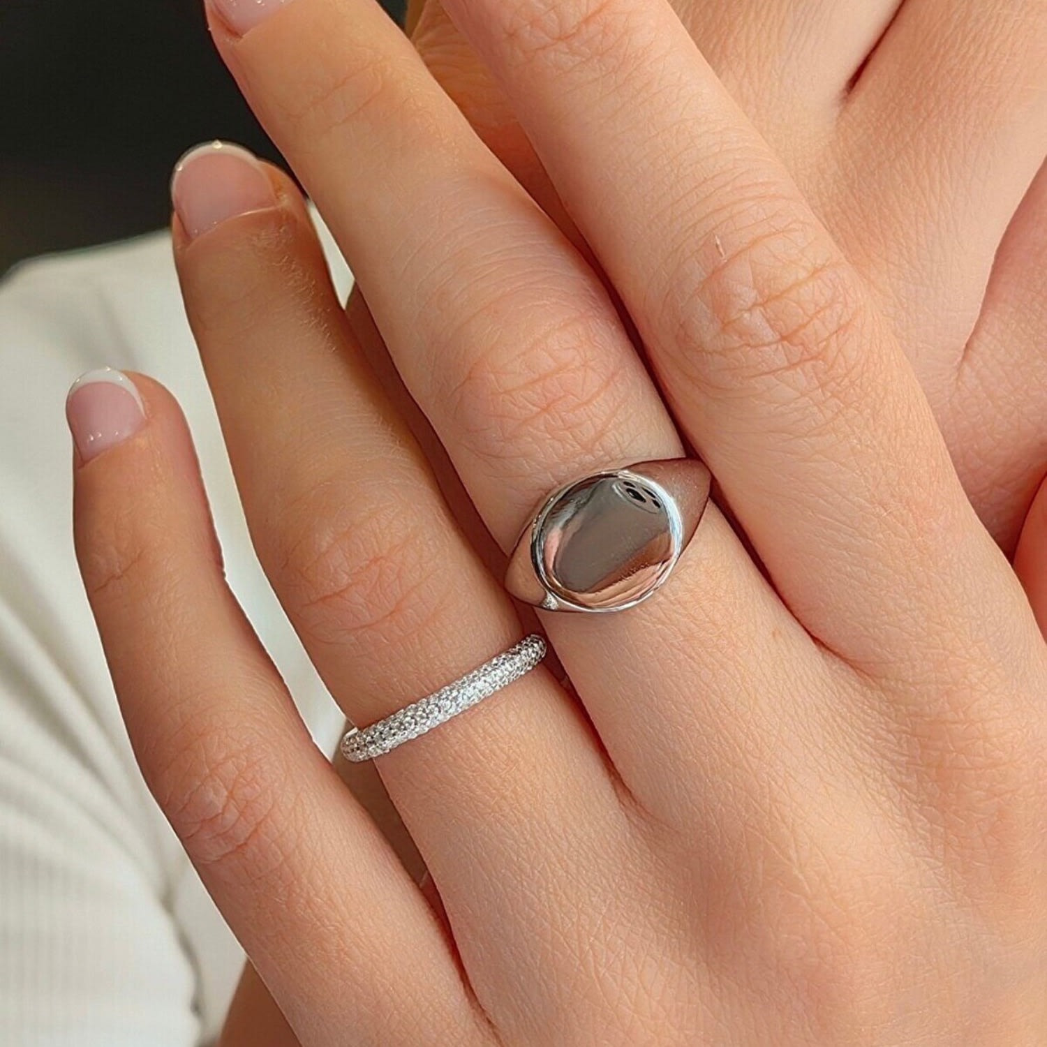 Signature Round Sterling Silver Signet Ring - Silver