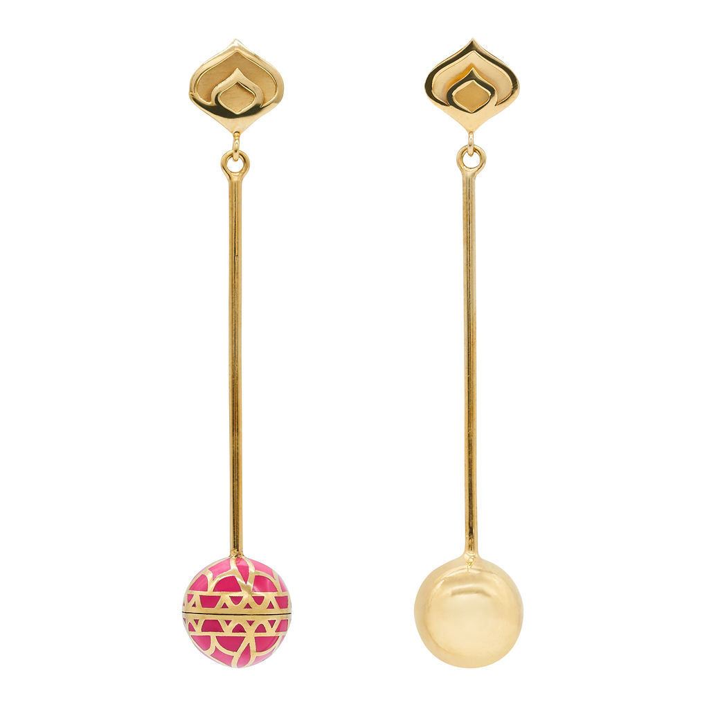 Signature Gold Sphere Pink Resin Long Earrings
