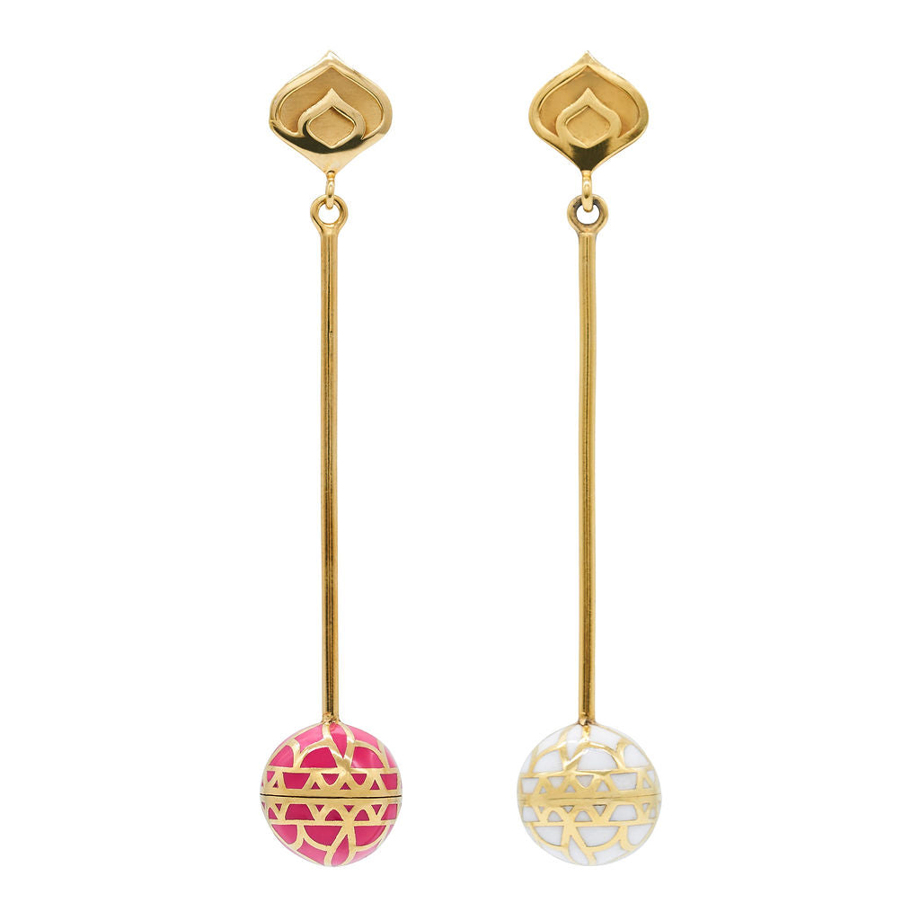 Signature Gold Sphere Pink Resin Long Earrings
