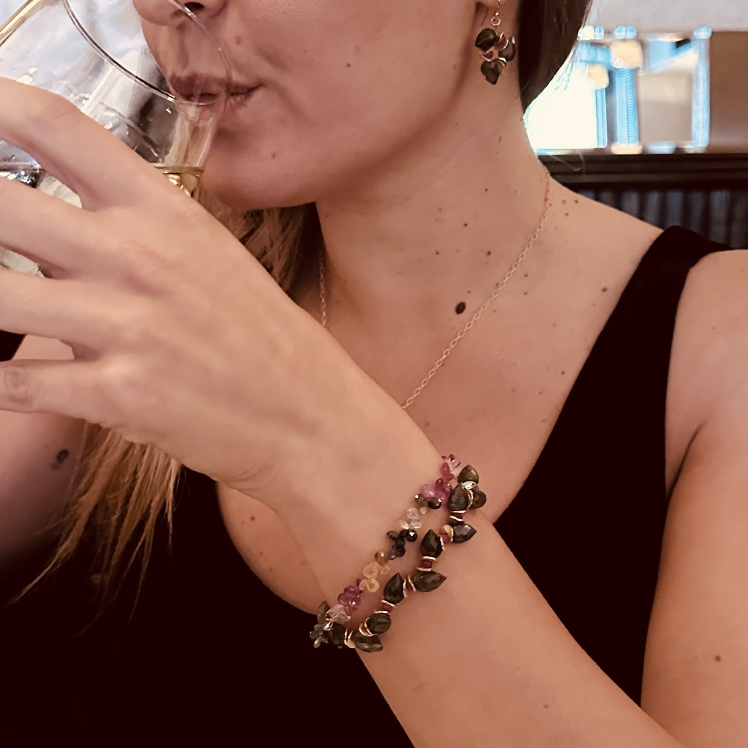 Signature Labradorite Herringbone With Ruby Gold Bracelet