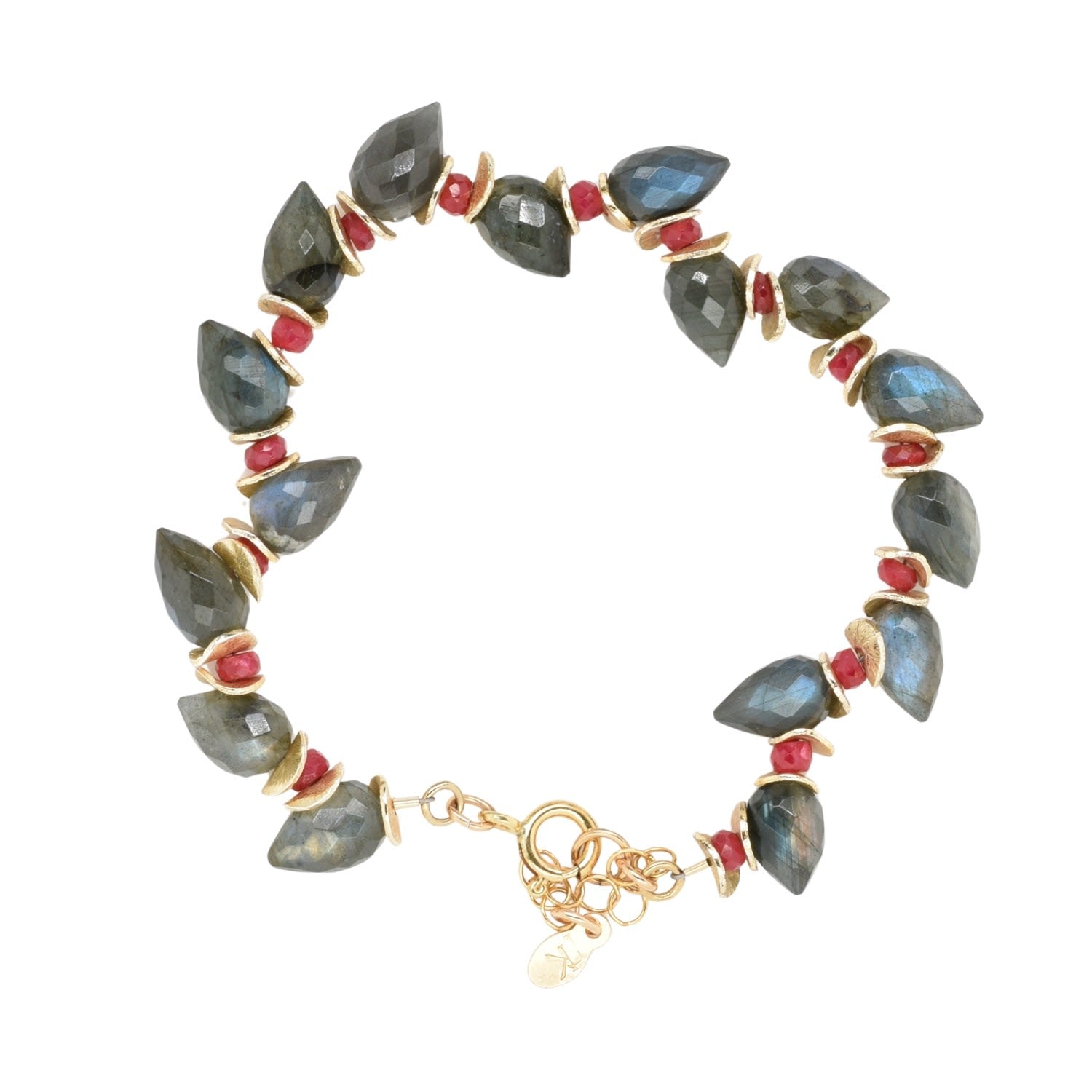 Signature Labradorite Herringbone With Ruby Gold Bracelet