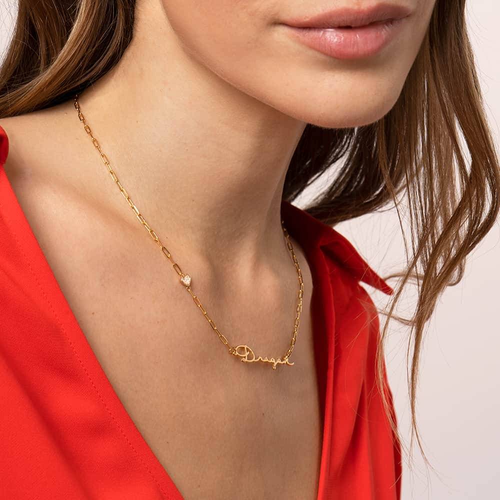 Signature Link Chain Name Necklace With Heart Diamond in 18K Gold Vermeil