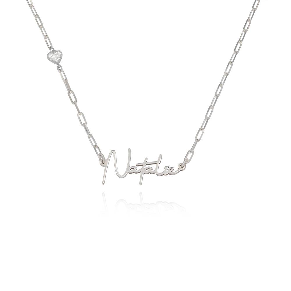 Signature Link Chain Name Necklace With Heart Diamond in Sterling Siilver