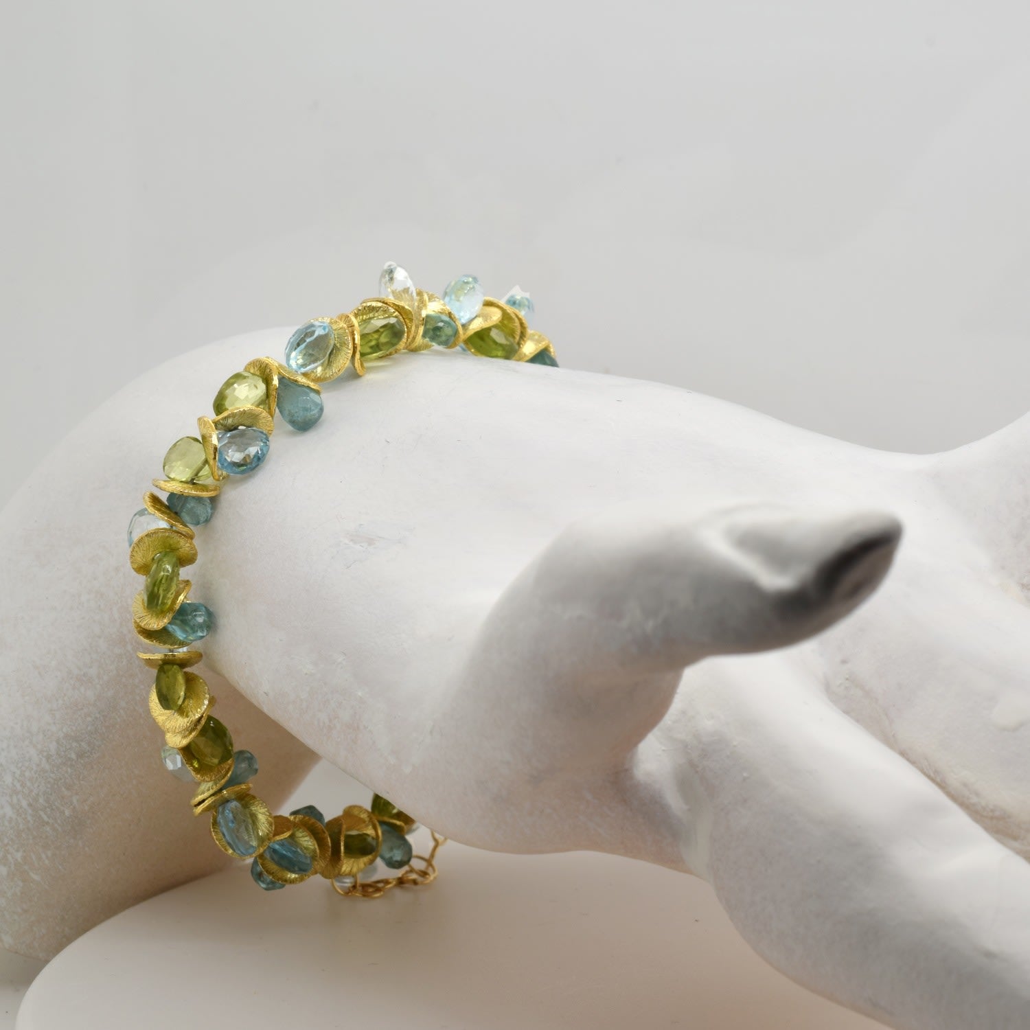 Signature Ocean Wave Peridot Apatite Topaz Gold Bracelet